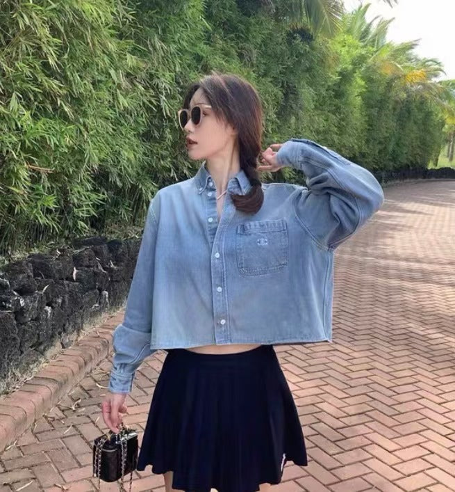 Celine Blue Cotton Long-Sleeve Denim Shirt