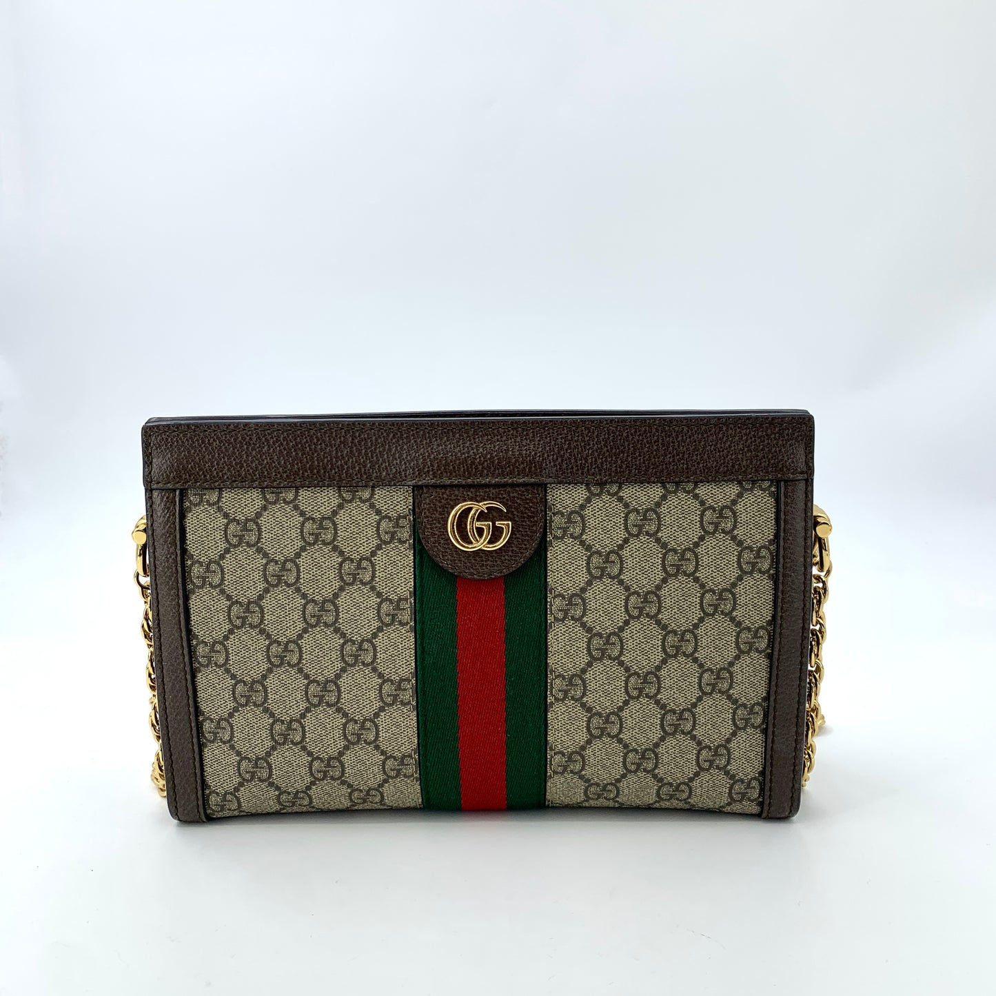 Gucci Brown Stripe Logo Chain Shoulder Bag