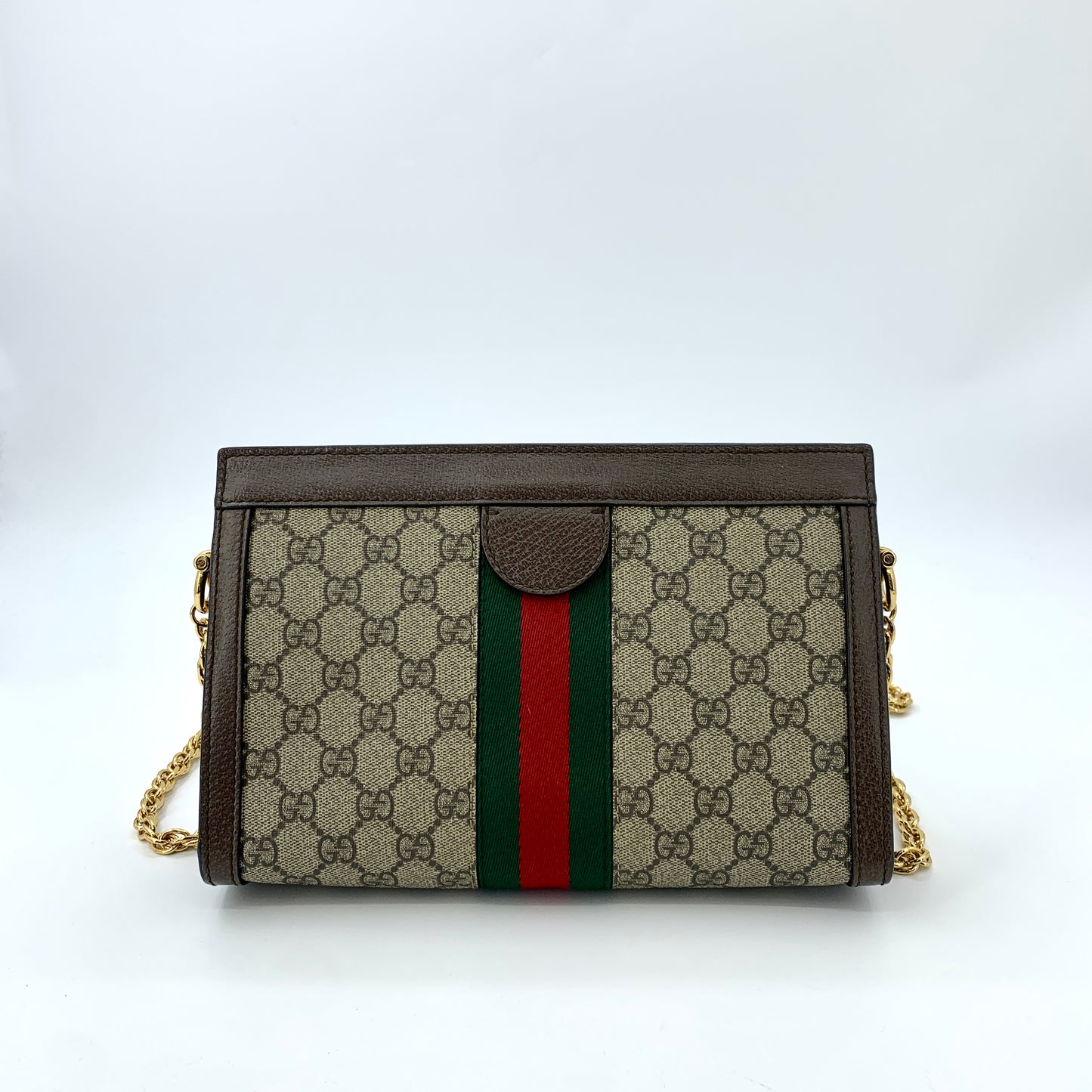 Gucci Brown Stripe Logo Chain Shoulder Bag