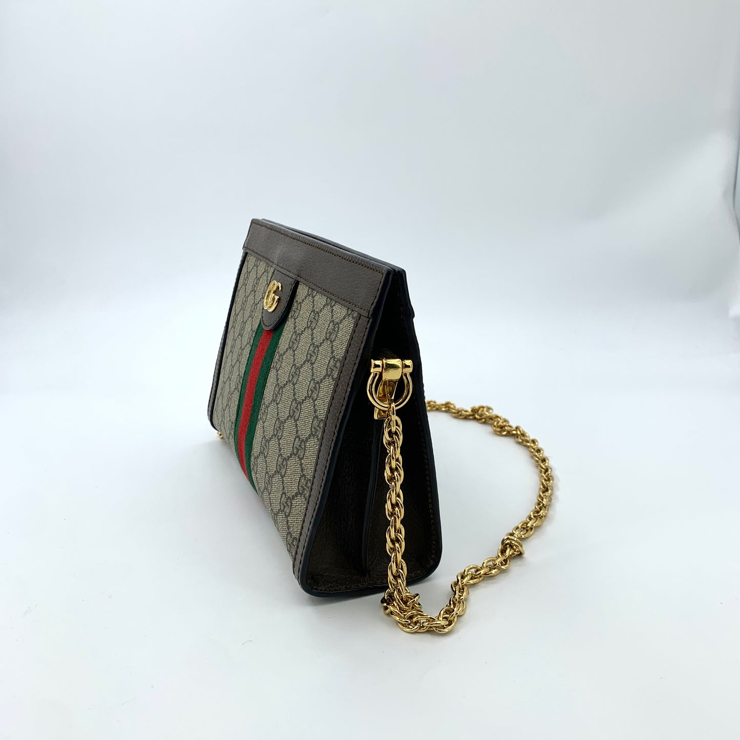 Gucci Brown Stripe Logo Chain Shoulder Bag