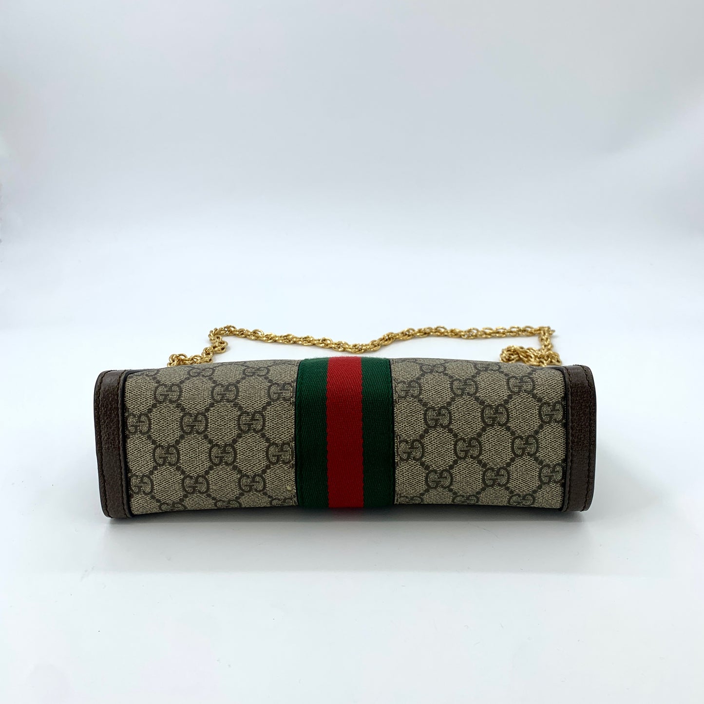 Gucci Brown Stripe Logo Chain Shoulder Bag