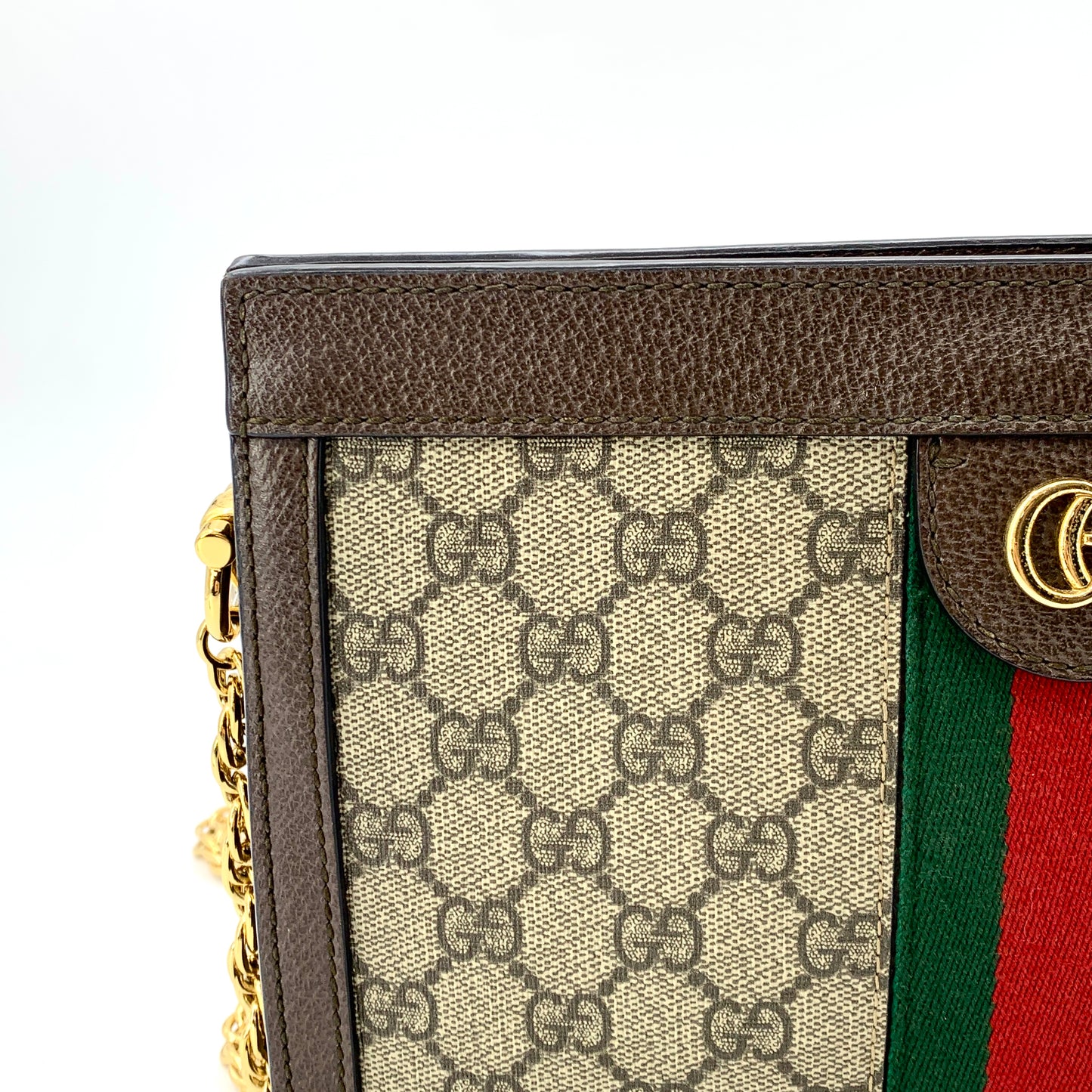 Gucci Brown Stripe Logo Chain Shoulder Bag