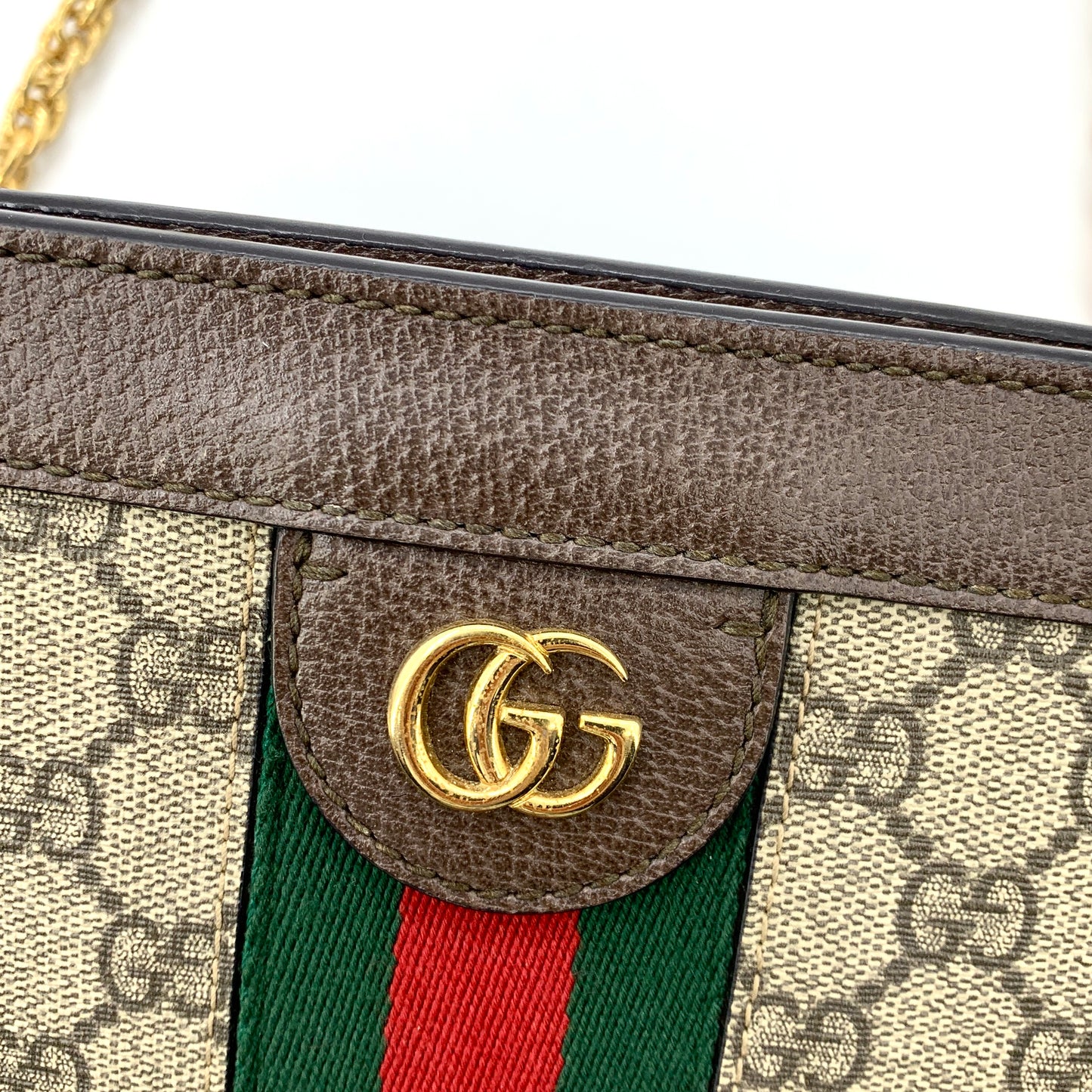 Gucci Brown Stripe Logo Chain Shoulder Bag