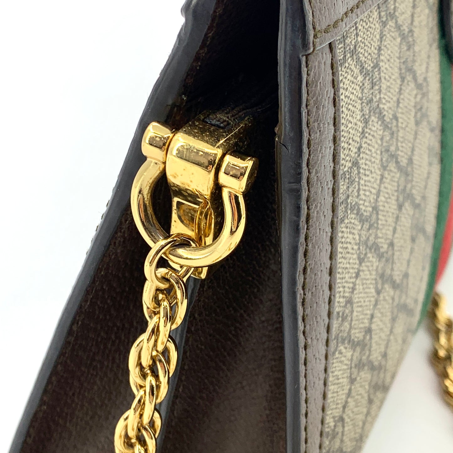 Gucci Brown Stripe Logo Chain Shoulder Bag