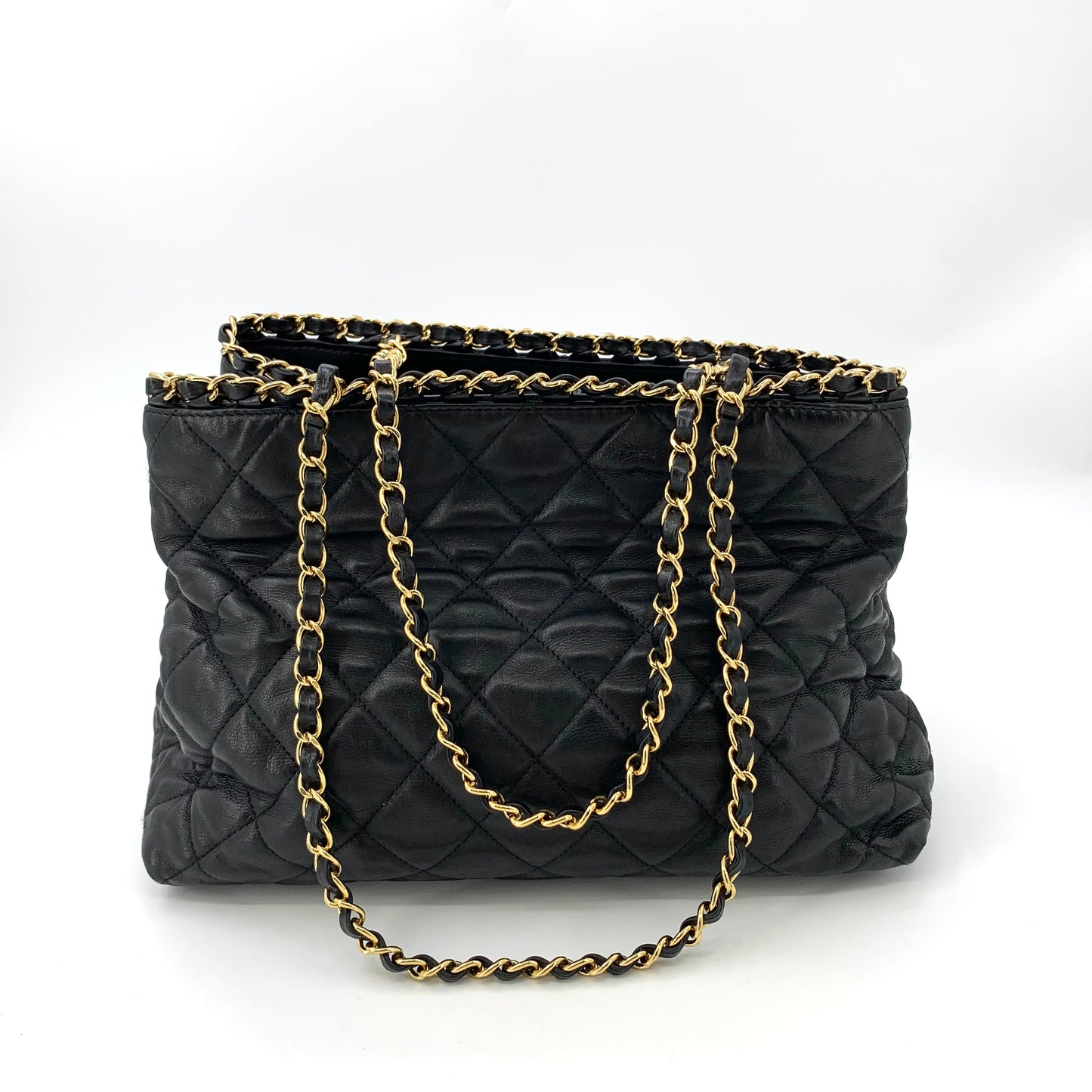 Chanel Black & Gold Lambskin Large Double C Chain Tote