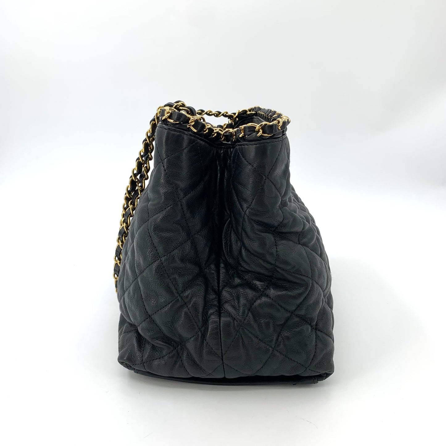 Chanel Black & Gold Lambskin Large Double C Chain Tote