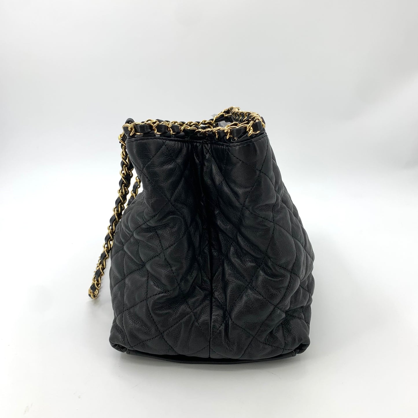 Chanel Black & Gold Lambskin Large Double C Chain Tote