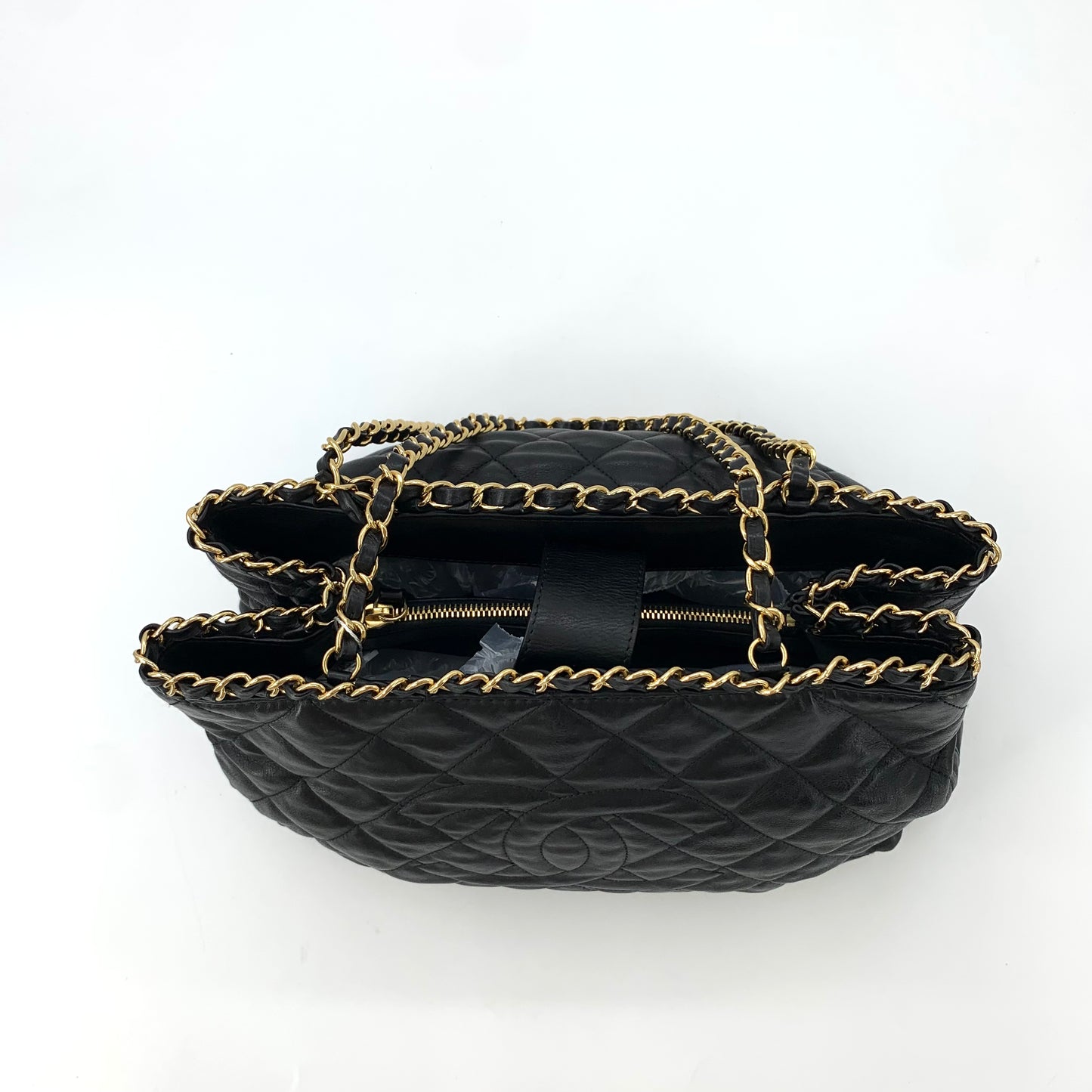 Chanel Black & Gold Lambskin Large Double C Chain Tote