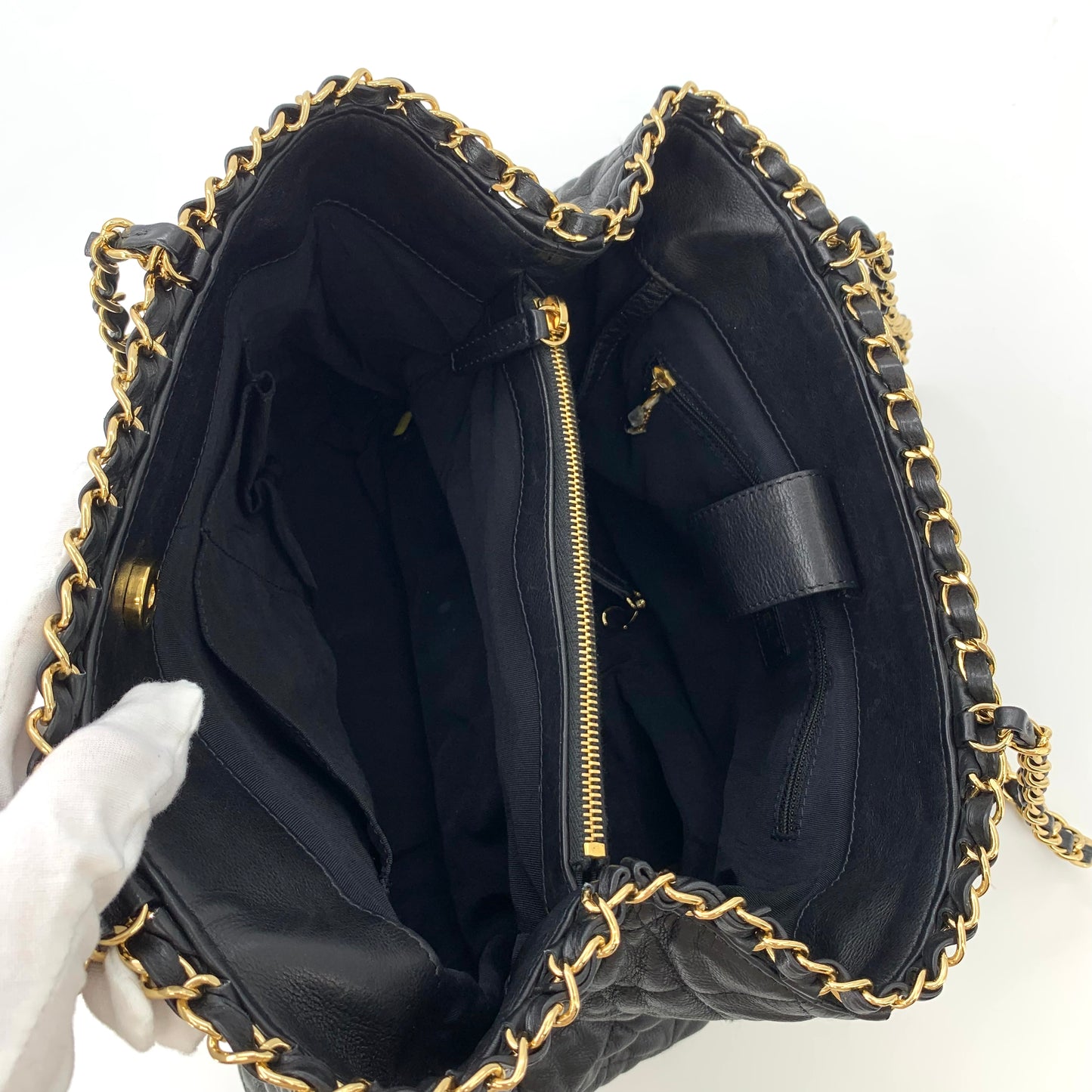 Chanel Black & Gold Lambskin Large Double C Chain Tote