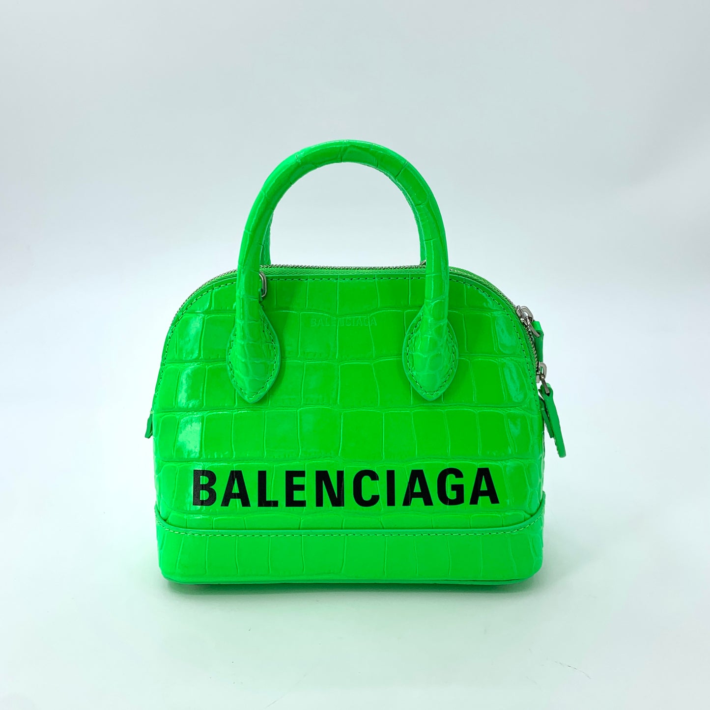 Balenciaga Fluorescent Green Croc-Embossed Shoulder & Crossbody Bag