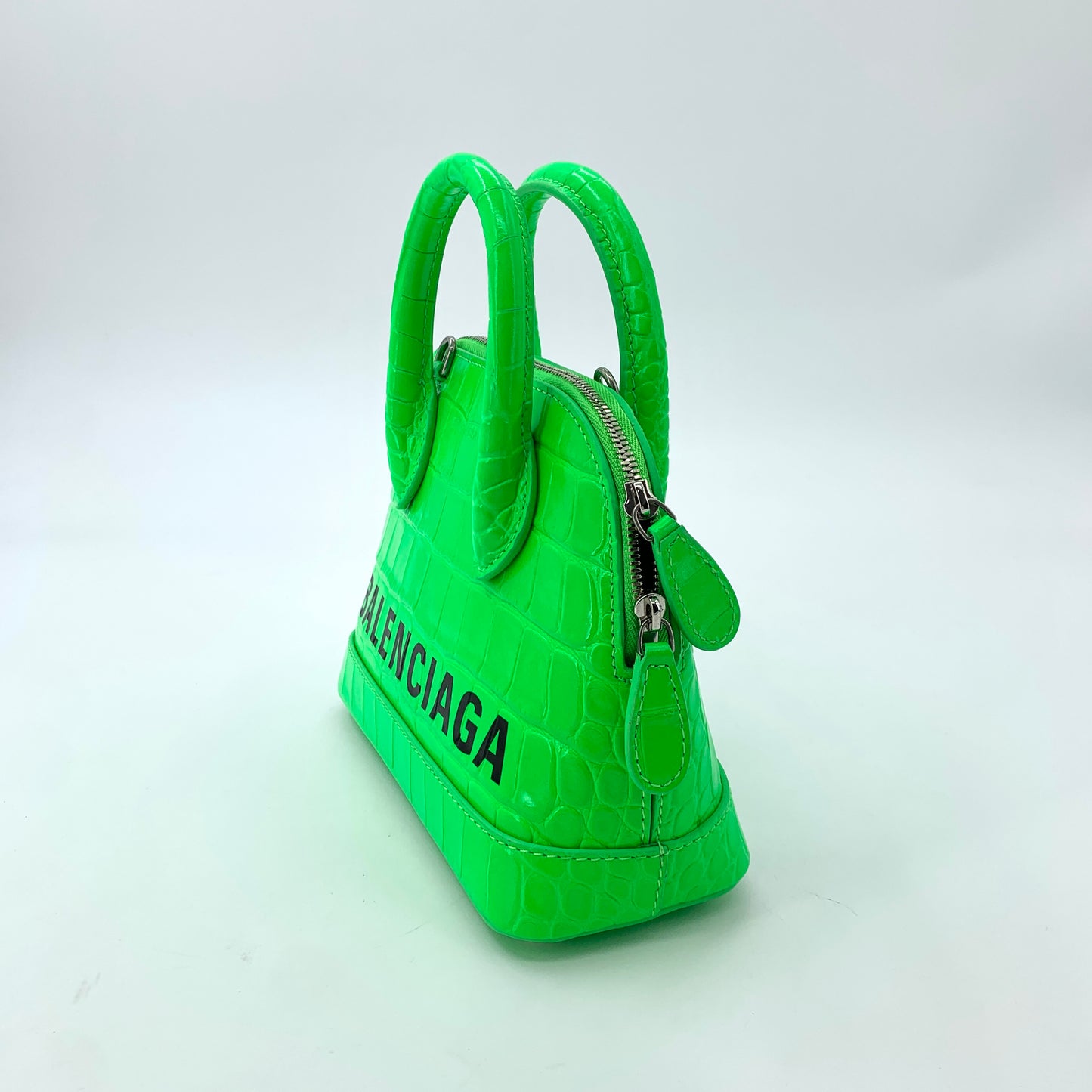 Balenciaga Fluorescent Green Croc-Embossed Shoulder & Crossbody Bag