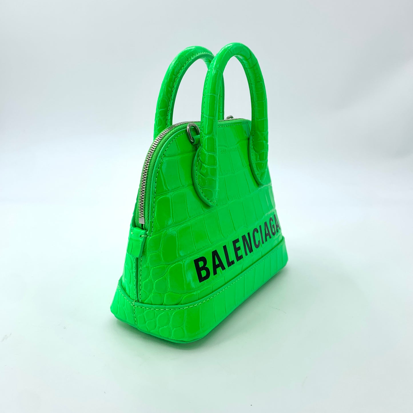 Balenciaga Fluorescent Green Croc-Embossed Shoulder & Crossbody Bag