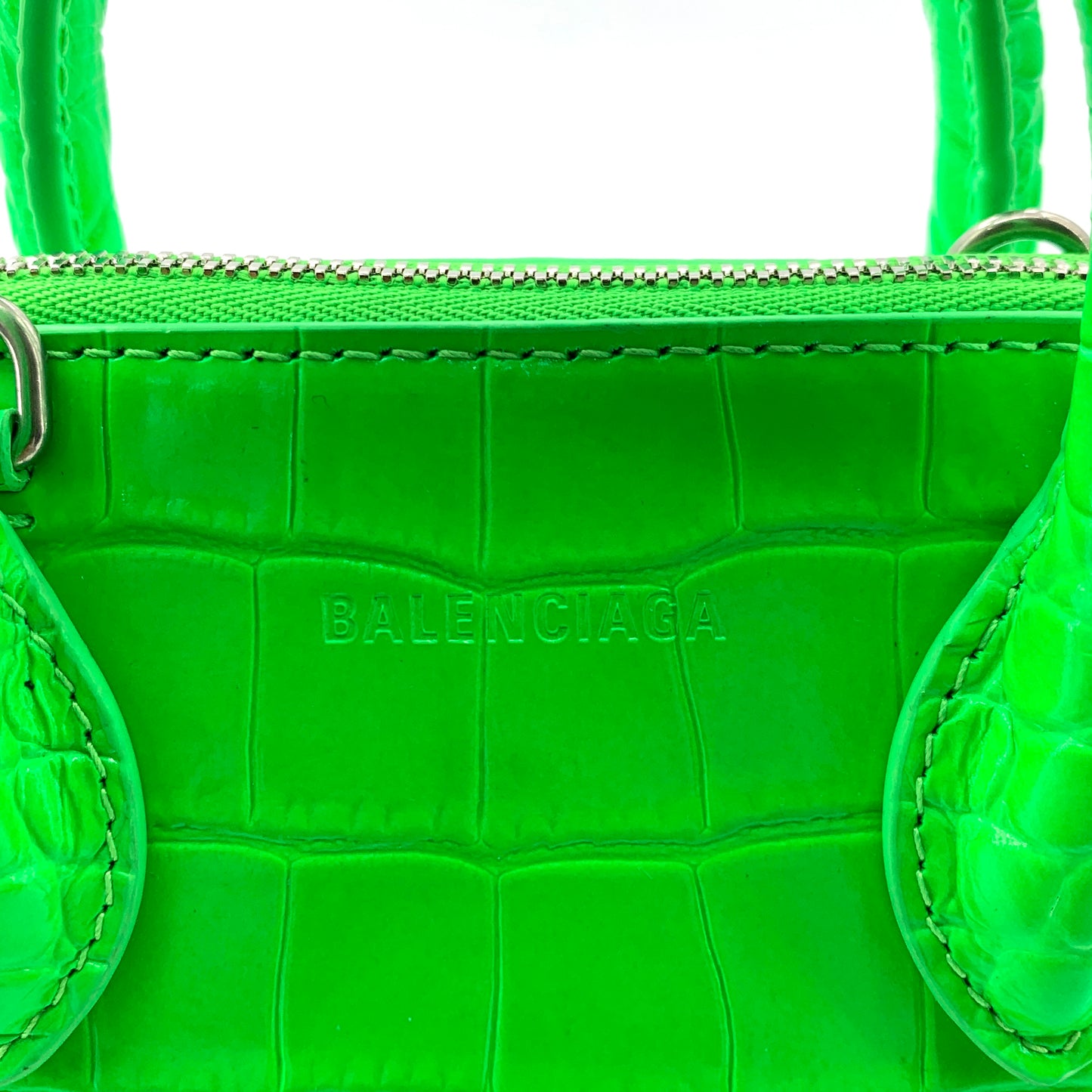 Balenciaga Fluorescent Green Croc-Embossed Shoulder & Crossbody Bag