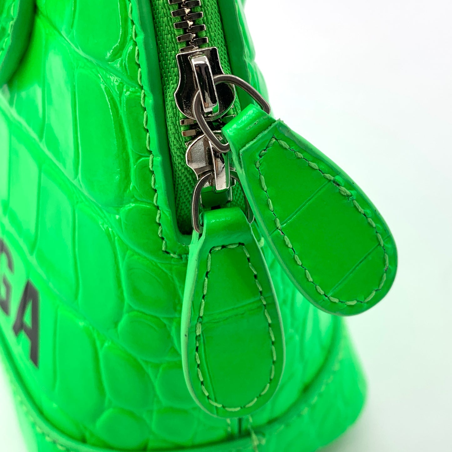 Balenciaga Fluorescent Green Croc-Embossed Shoulder & Crossbody Bag