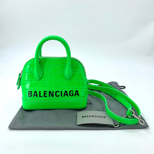 Balenciaga Fluorescent Green Croc-Embossed Shoulder & Crossbody Bag