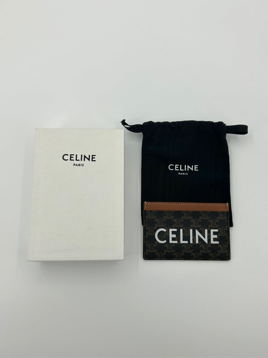 Celine Triomphe Logo Print Brown Card Holder