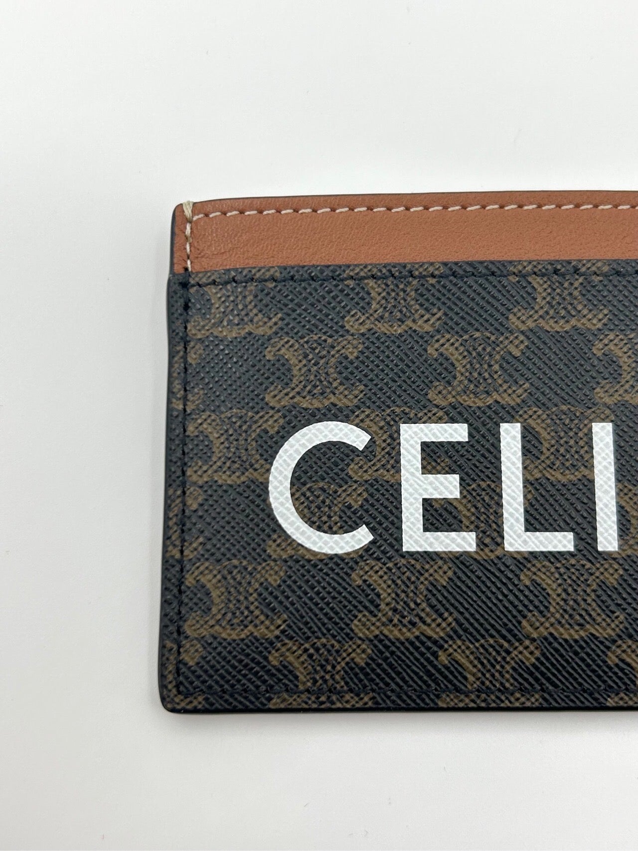 Celine Triomphe Logo Print Brown Card Holder