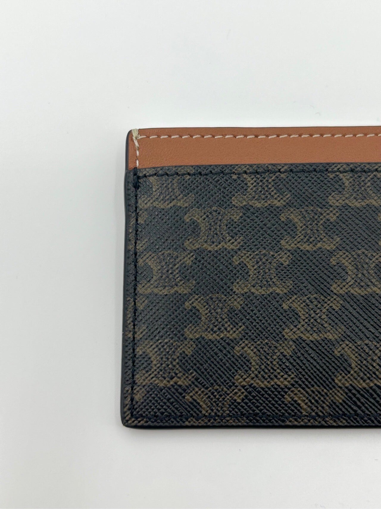 Celine Triomphe Logo Print Brown Card Holder