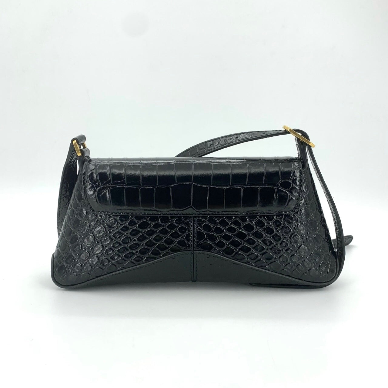 Balenciaga Black Croc-Embossed Leather Double B Handbag & Shoulder Bag