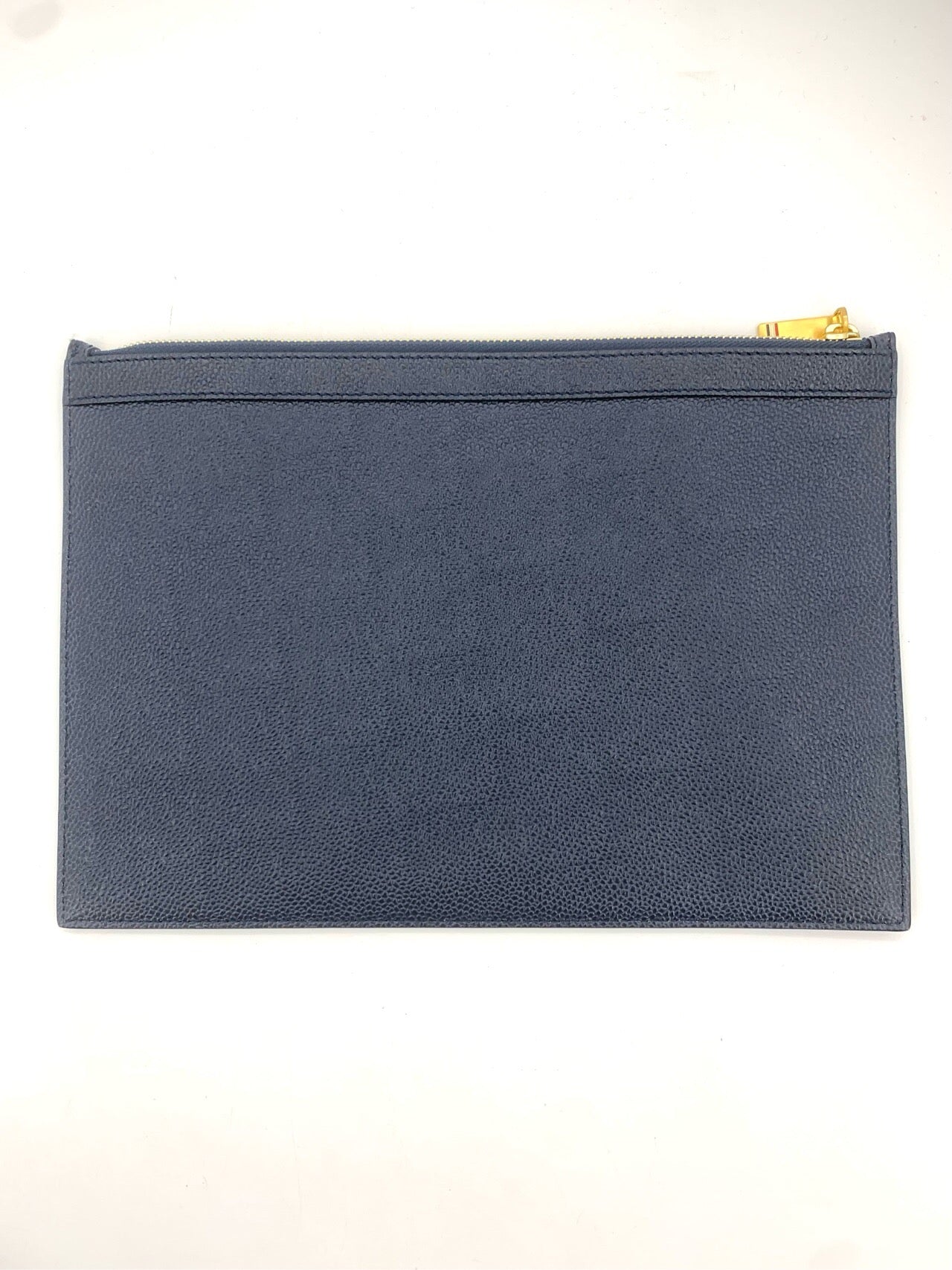 Thom Browne Classic Four-Bar Leather Zippered Clutch