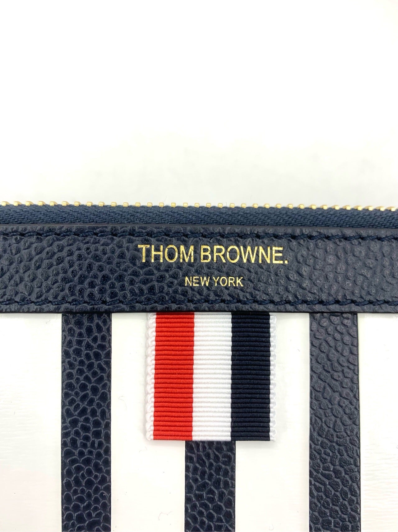 Thom Browne Classic Four-Bar Leather Zippered Clutch