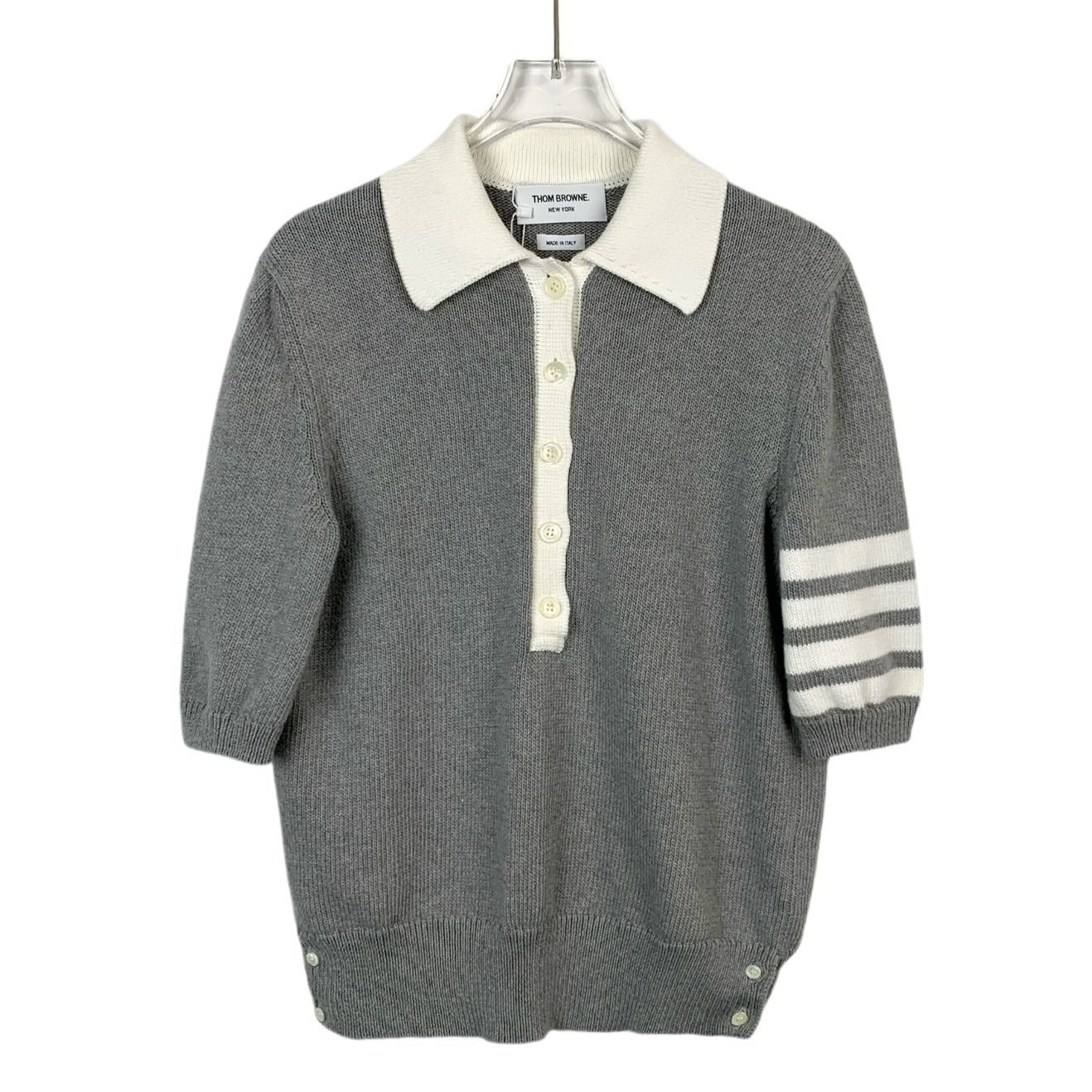 Thom Browne Grey Classic Four-Bar Cotton Knit Polo Shirt Short Sleeve 40 M