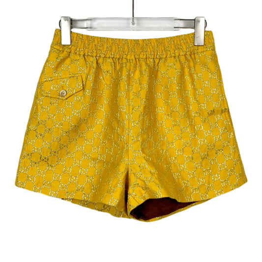 Gucci Yellow Logo Embroidery Wool Elastic Waist Shorts (Size 38)