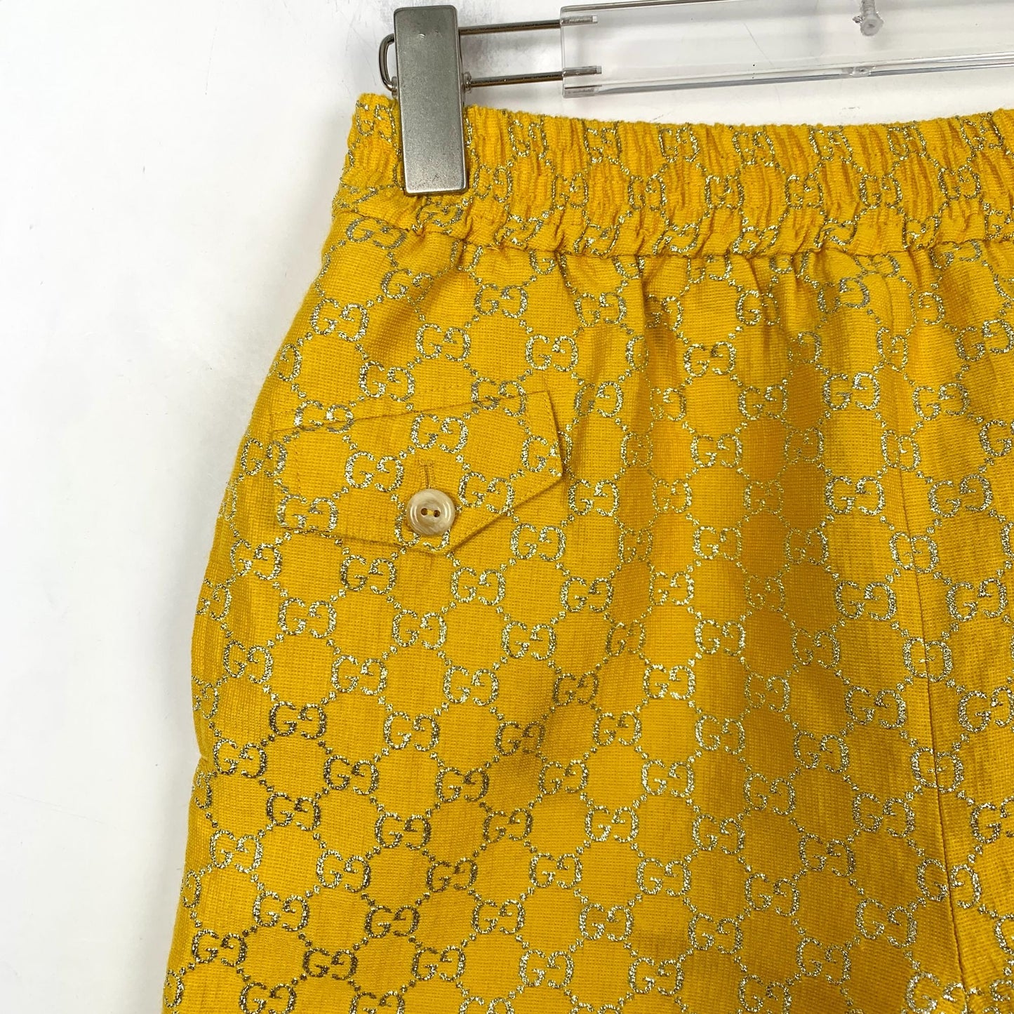 Gucci Yellow Logo Embroidery Wool Elastic Waist Shorts (Size 38)