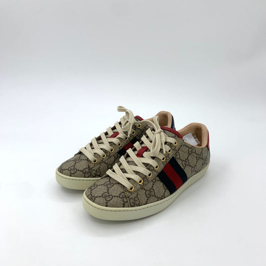 Gucci Ace Series GG Monogram Sneakers Womens Size 35 Beige/Red/Blue Made In Italy