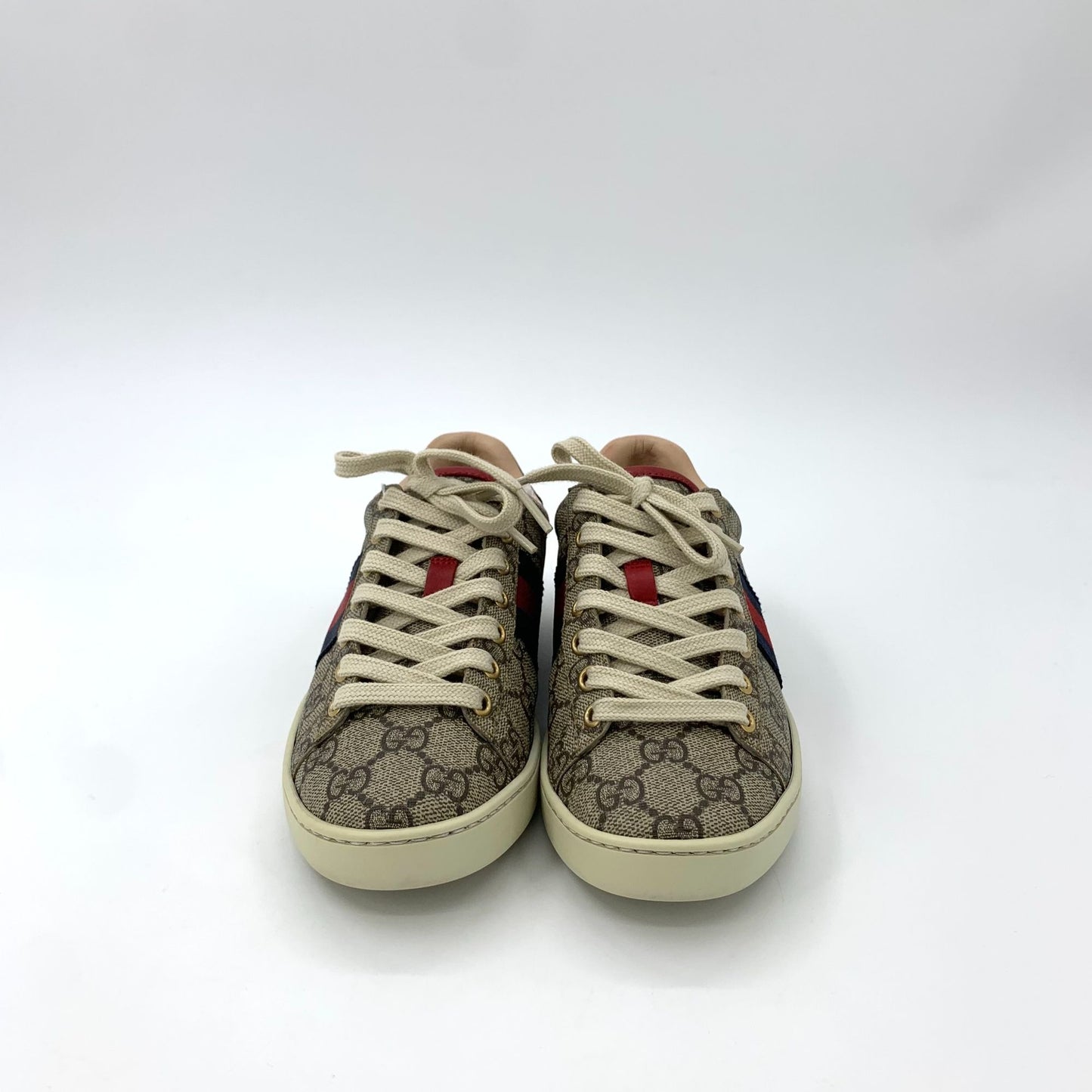 Gucci Ace Series GG Monogram Sneakers Womens Size 35 Beige/Red/Blue Made In Italy