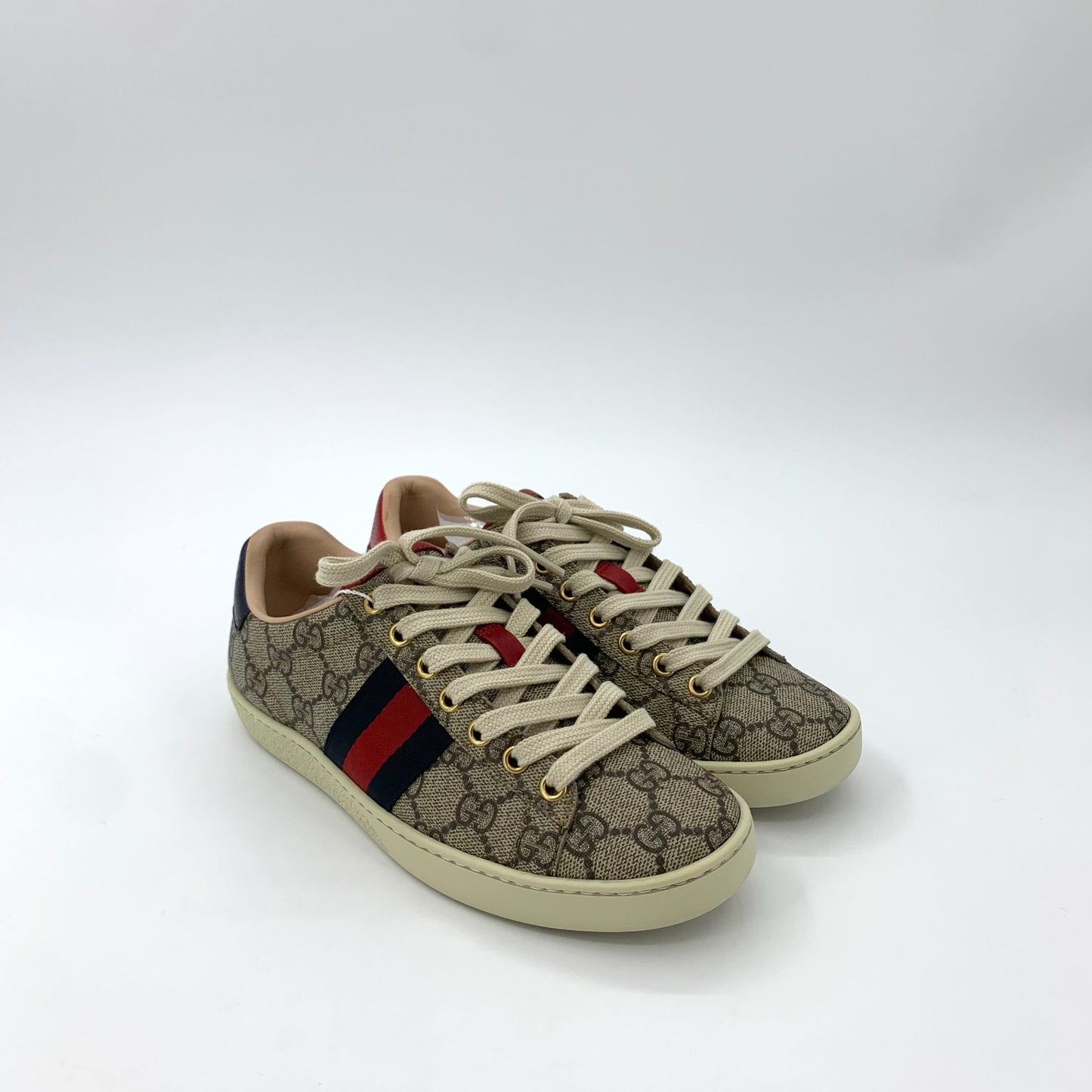 Gucci Ace Series GG Monogram Sneakers Womens Size 35 Beige/Red/Blue Made In Italy