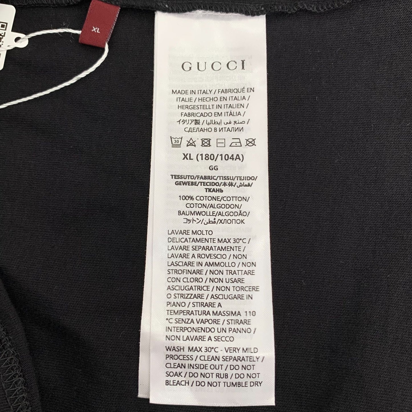 Gucci Black Logo Print Cotton T-Shirt (Size XL)