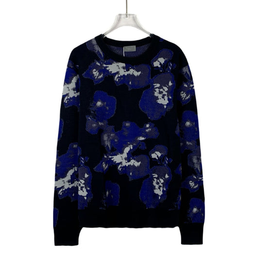 Dior Blue & Black Floral Knit Sweater Medium