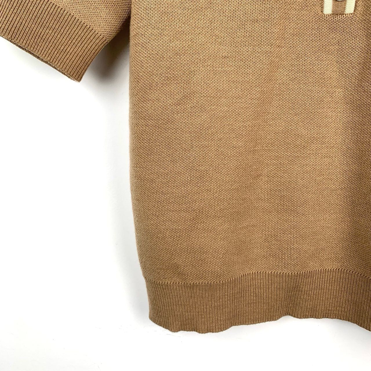 Gucci Made In Italy Brown Wool Short-Sleeve Sweater XS With Horse Buckle Detail & Button Accents