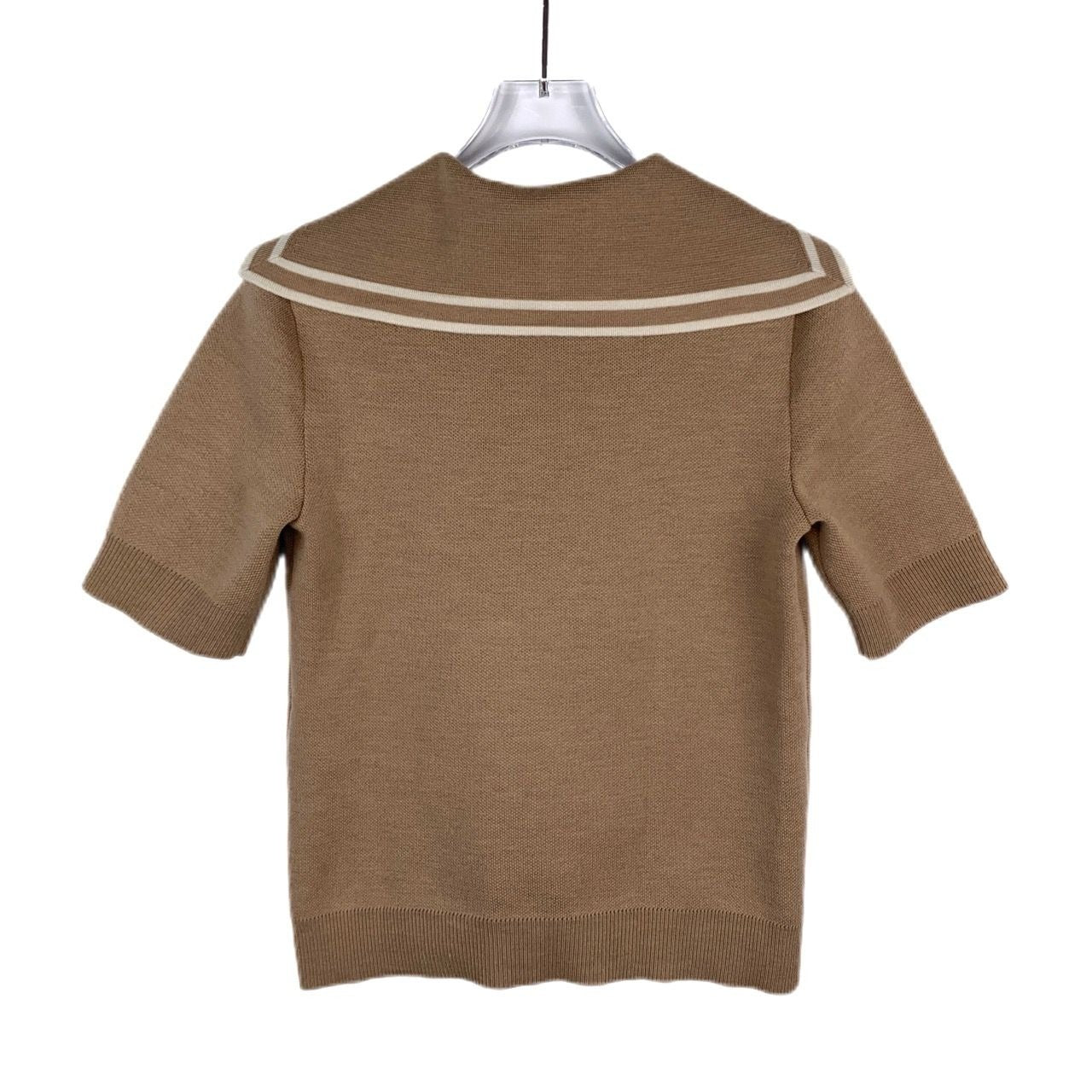 Gucci Made In Italy Brown Wool Short-Sleeve Sweater XS With Horse Buckle Detail & Button Accents