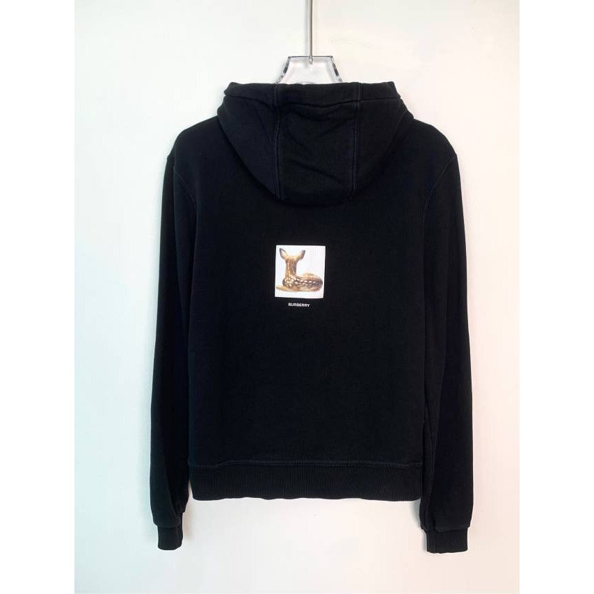 Burberry Black Deer Print Hoodie XS Cotton