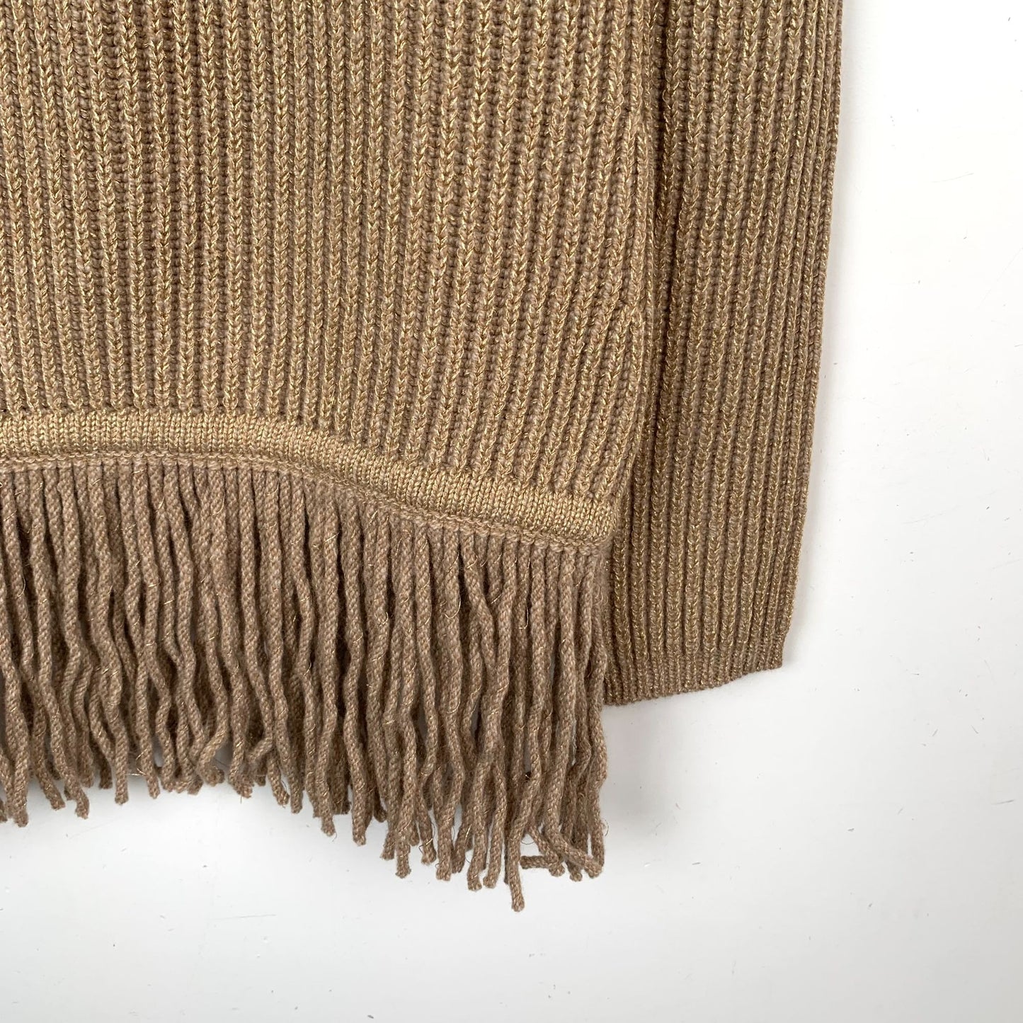 Maxmara Brown Fringe Hem Wool Knit Sweater (Size S)