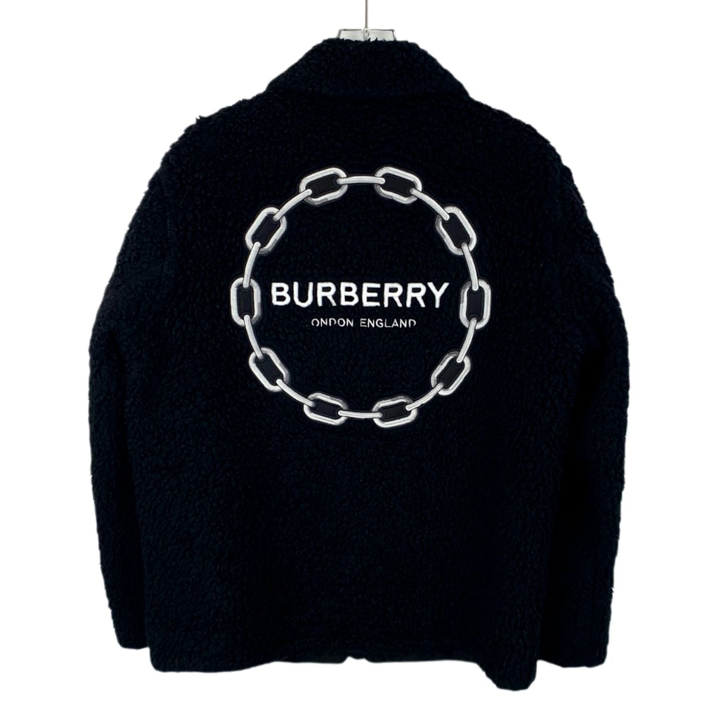 Burberry Black Logo Chain Embroidered Wool Coat (Size XS)