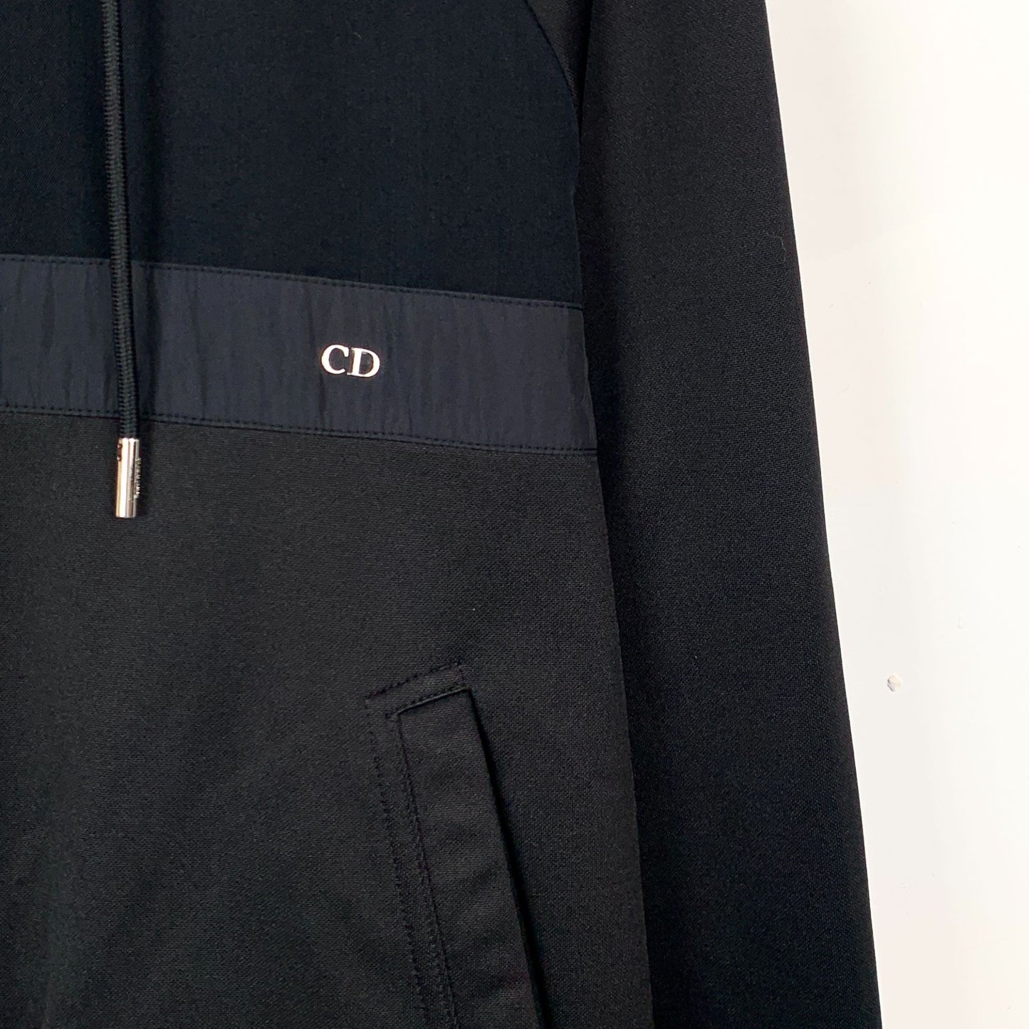 Christian Dior Mens Black Wool & Polyamide Hoodie Jacket With Zip Closure S