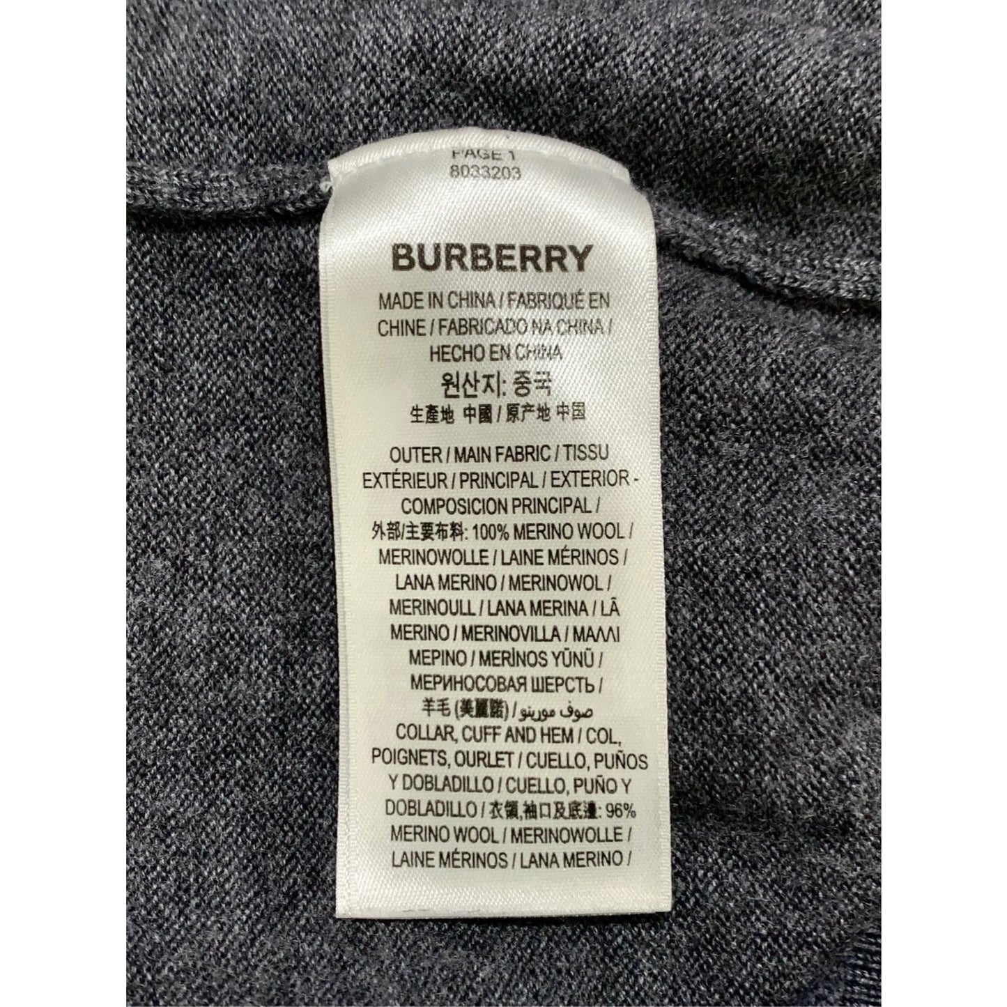 Burberry Mens Wool Knit Sweater W/ Signature Stripe Trim Dark Gray S