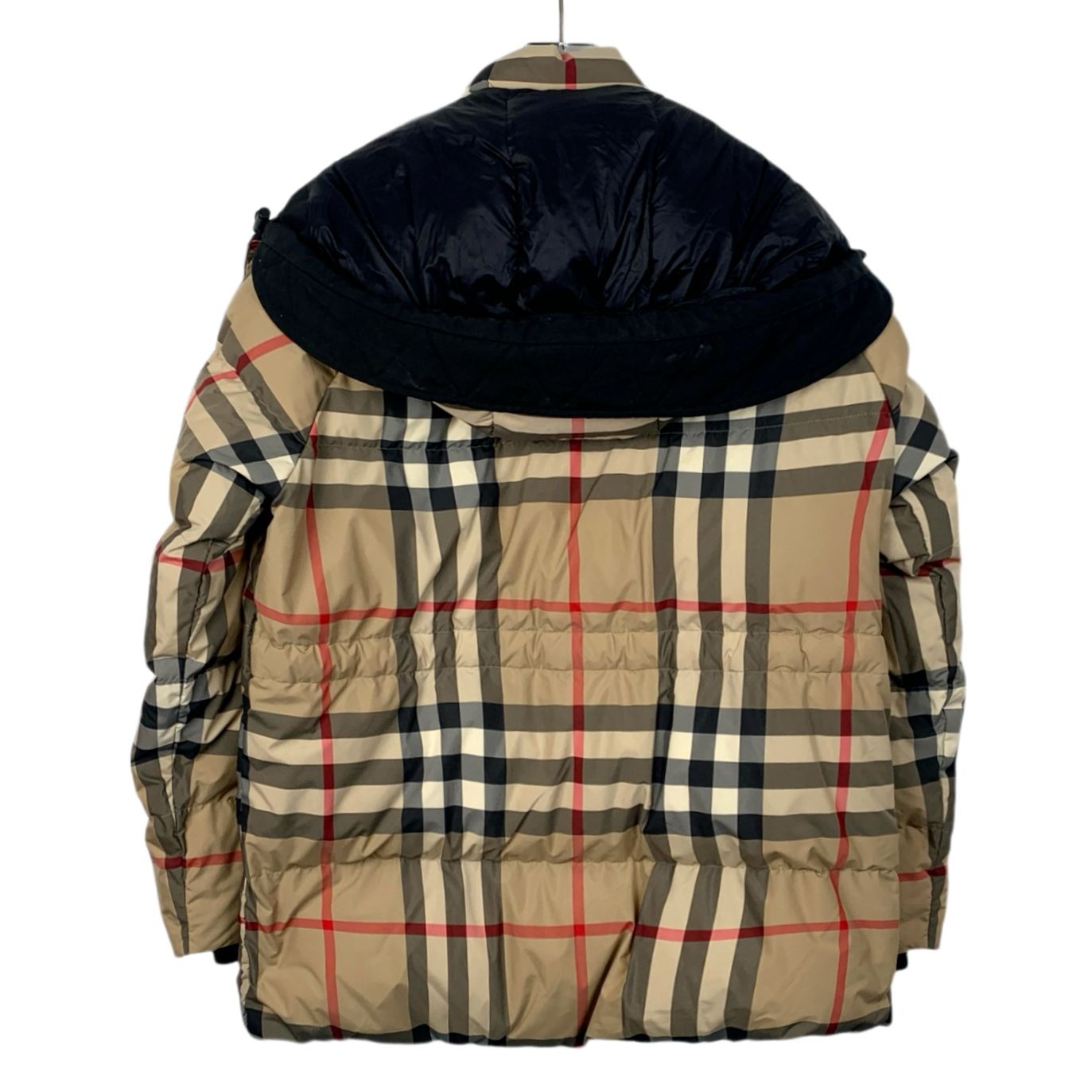 Burberry Mens Beige Classic Check Puffer Jacket With Detachable Hood & Zipper Closure L