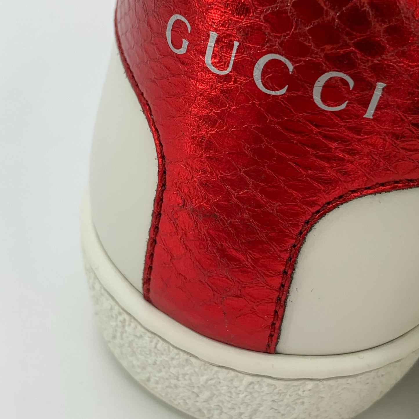 Gucci Ace Series White Leather Sneakers With Red & Green Web Stripe & Bee Embroidery Size 35