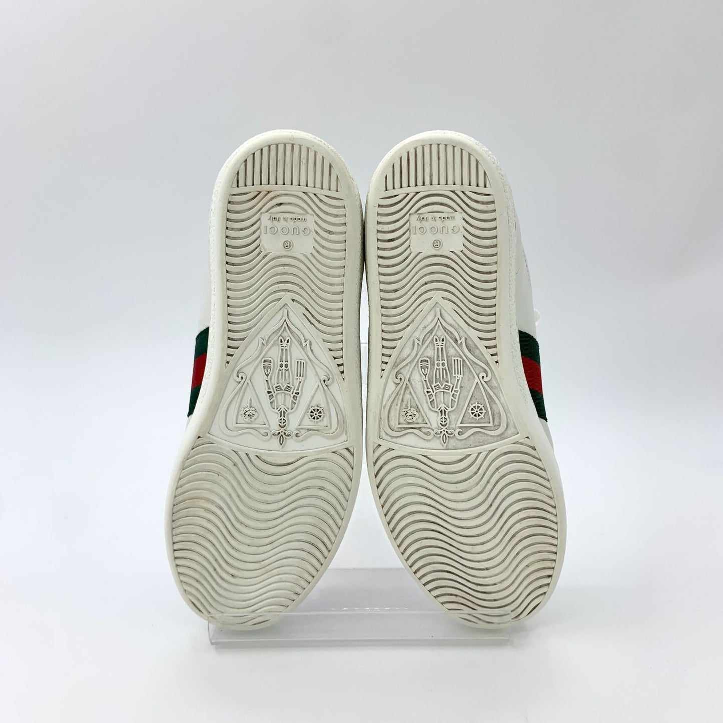 Gucci Ace Series White Leather Sneakers With Red & Green Web Stripe & Bee Embroidery Size 35