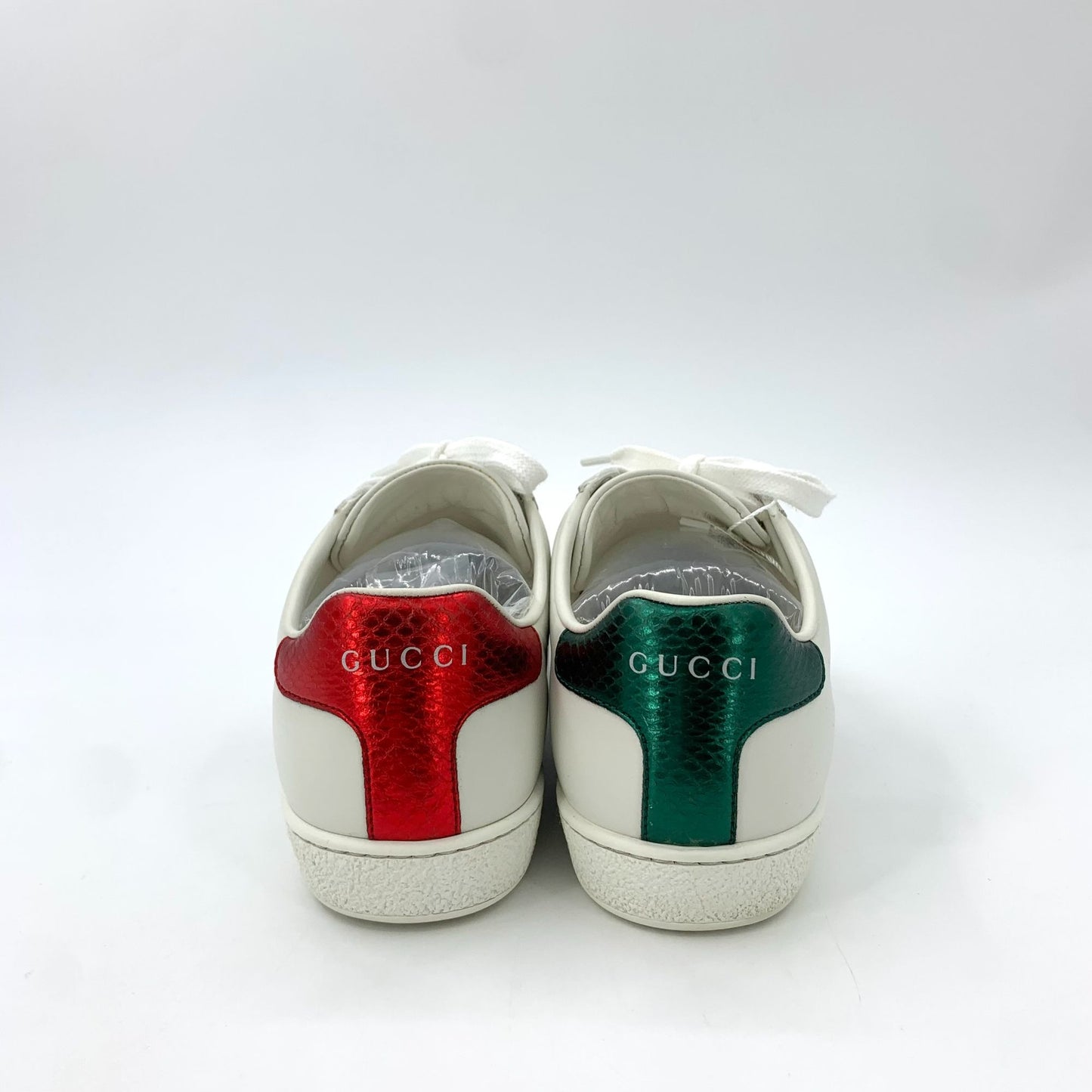 Gucci Ace Series White Leather Sneakers With Red & Green Web Stripe & Bee Embroidery Size 35