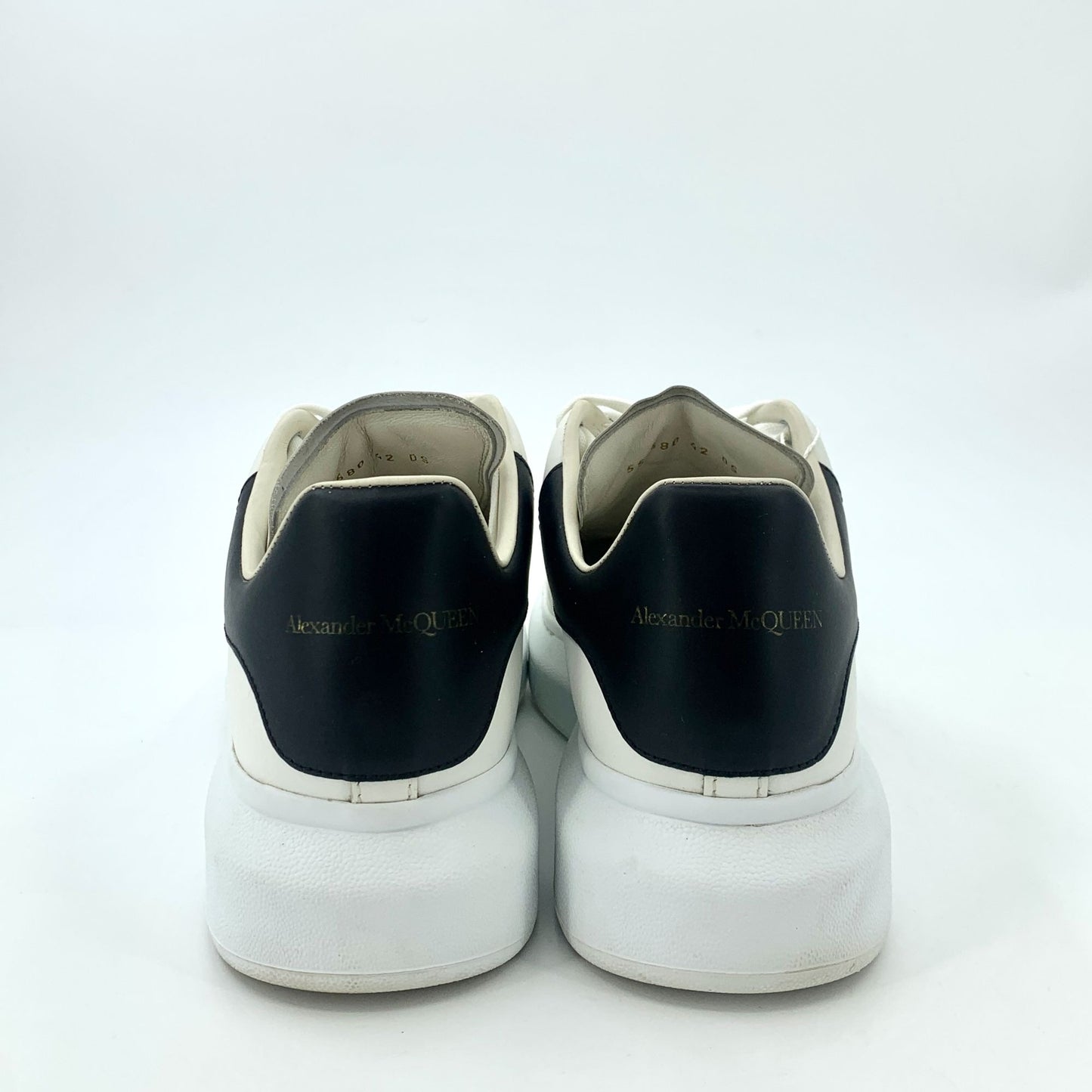 Alexander McQueen Mens White & Black Leather Platform Sneakers Size 42