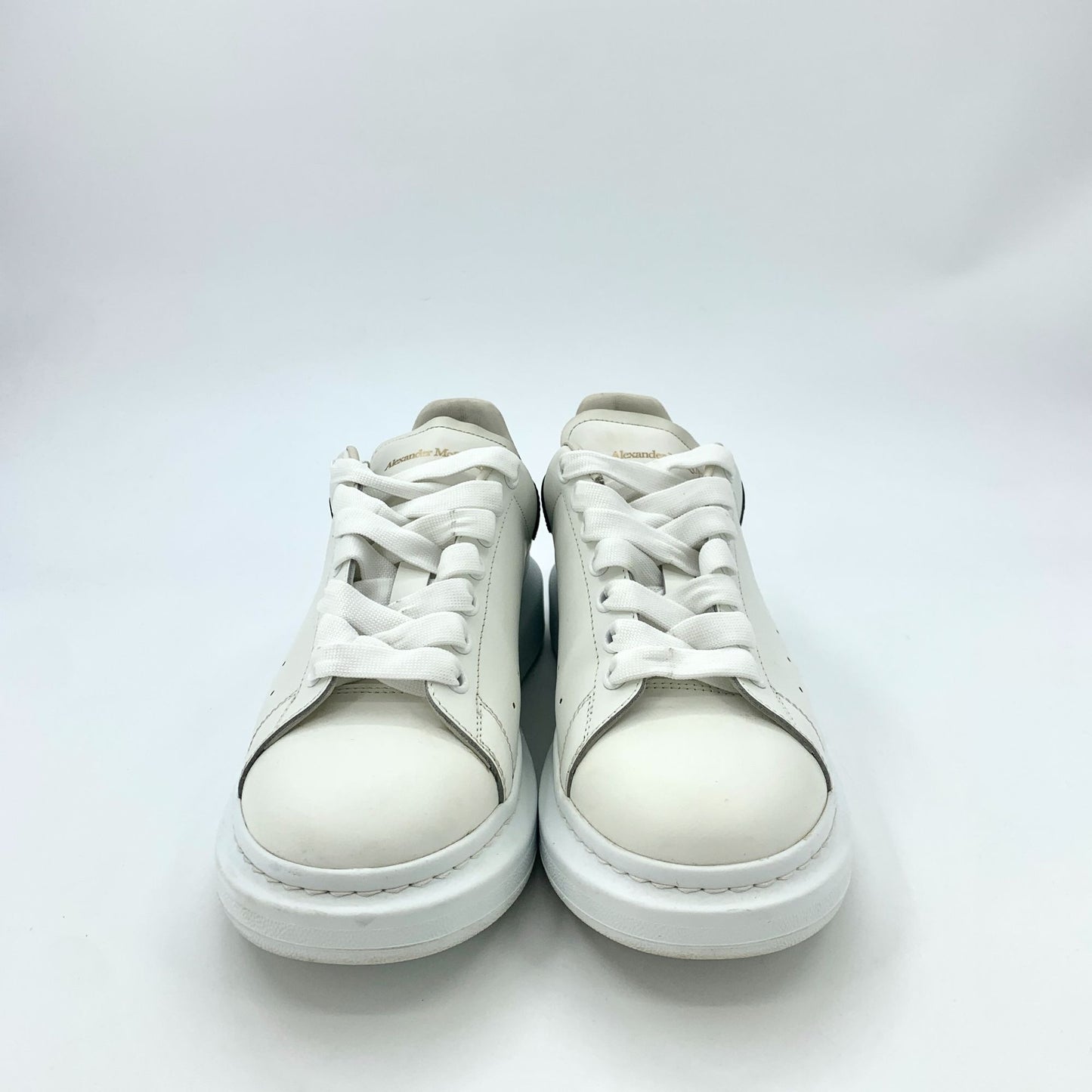 Alexander McQueen Mens White & Black Leather Platform Sneakers Size 42