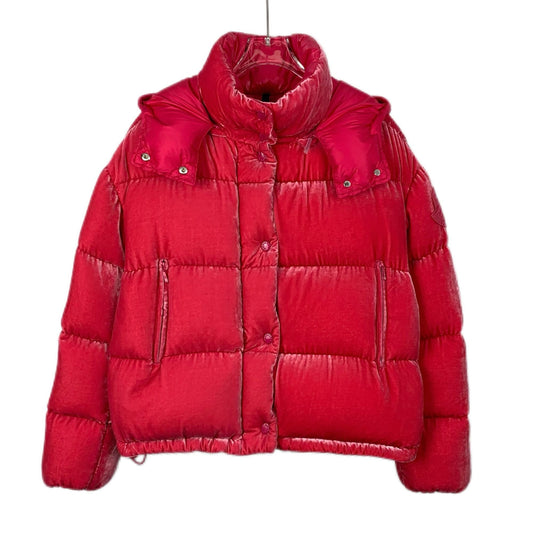 Moncler Red Velvet Logo Down Jacket (Size XXS)