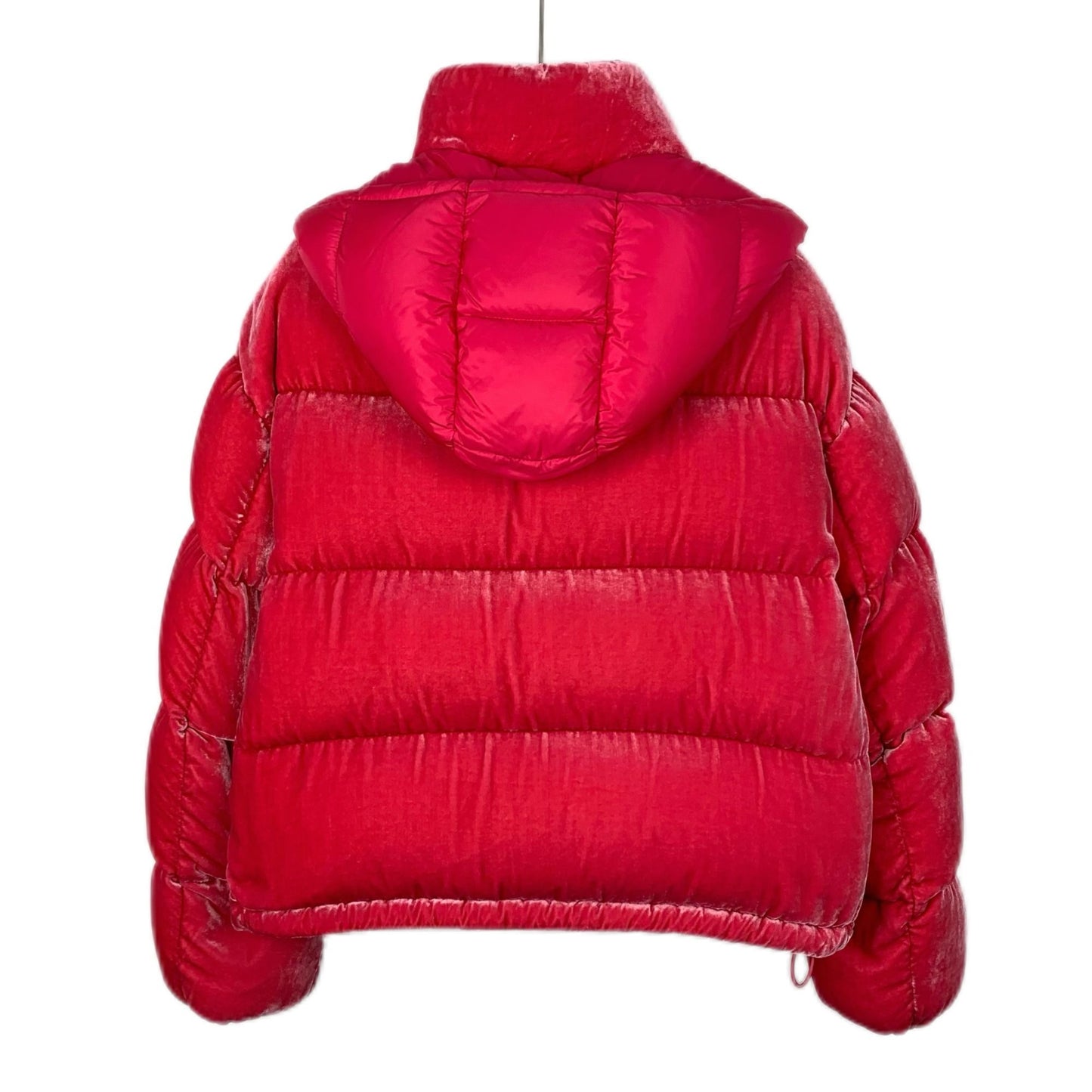 Moncler Red Velvet Logo Down Jacket (Size XXS)