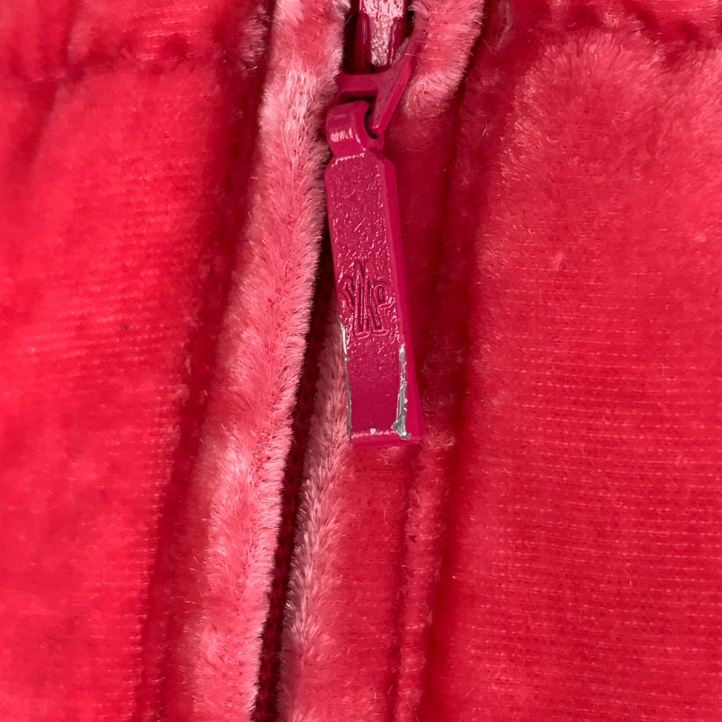 Moncler Red Velvet Logo Down Jacket (Size XXS)