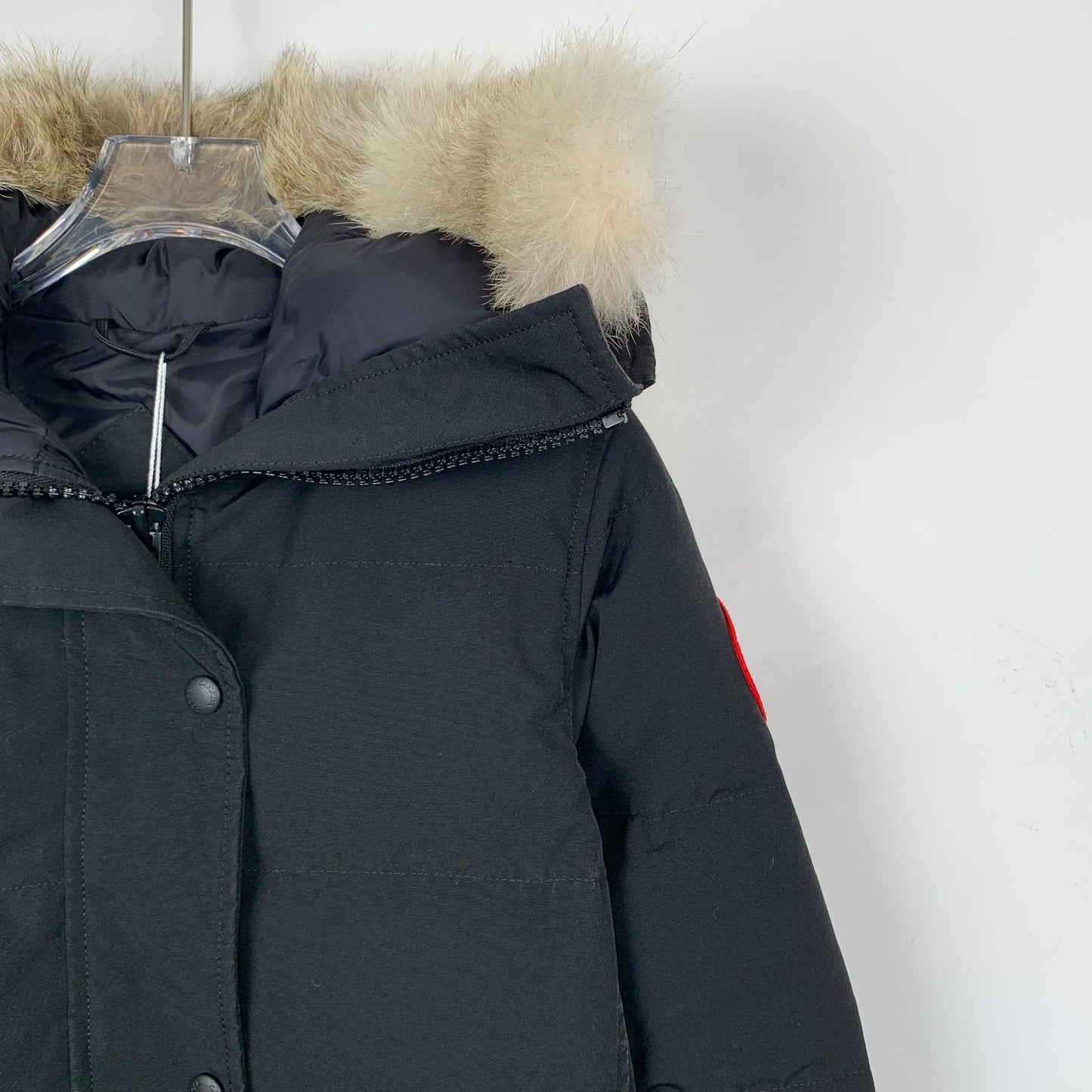 Canada Goose Womens Black Hooded Down Jacket With Faux Fur Trim Size 2XS